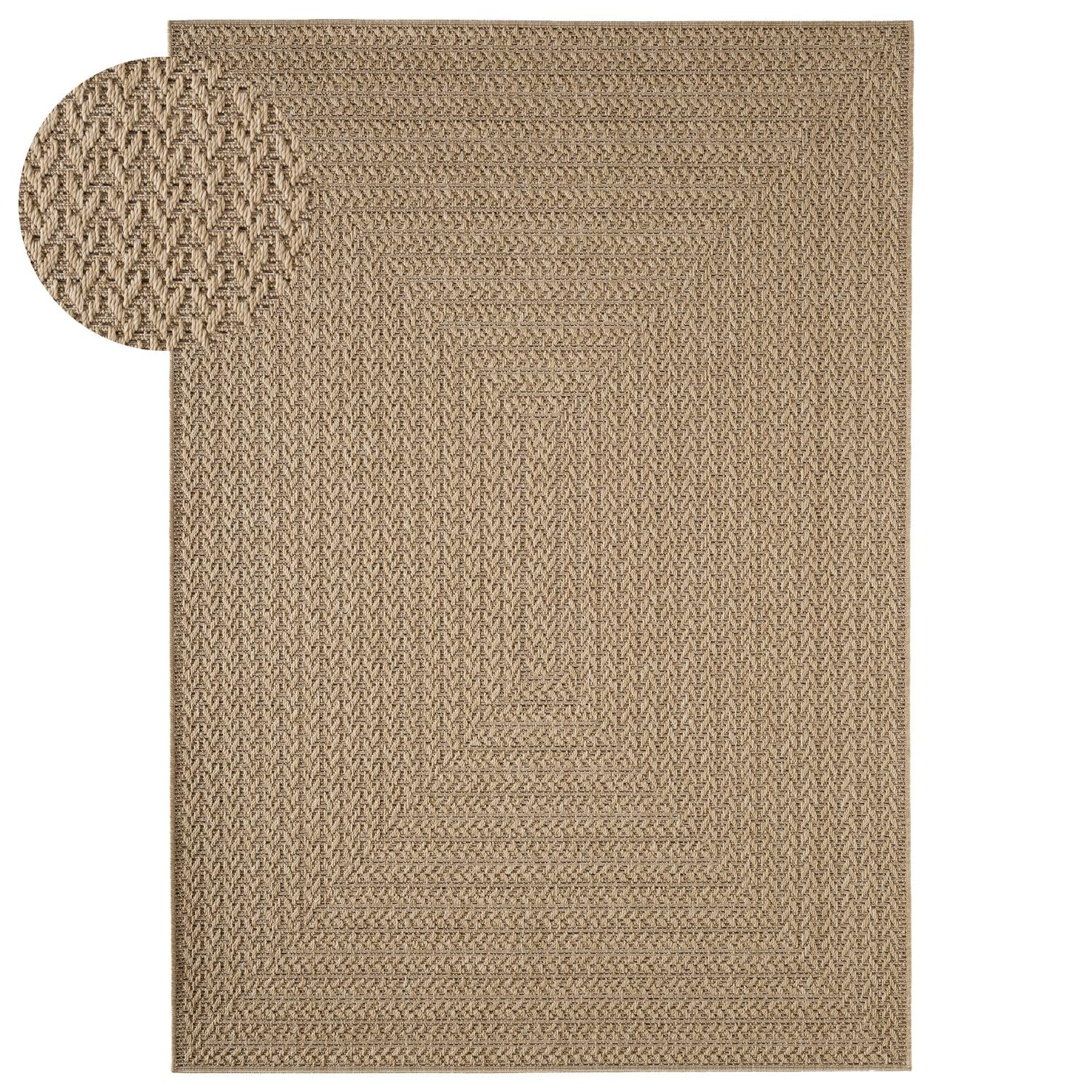 TT Home Outdoor Teppich Wetterfest Garten Schlafzimmer Flur Natürlicher Sisal Look Geometrisches Boho Design Modern Unifarben, Größe:240x340 cm