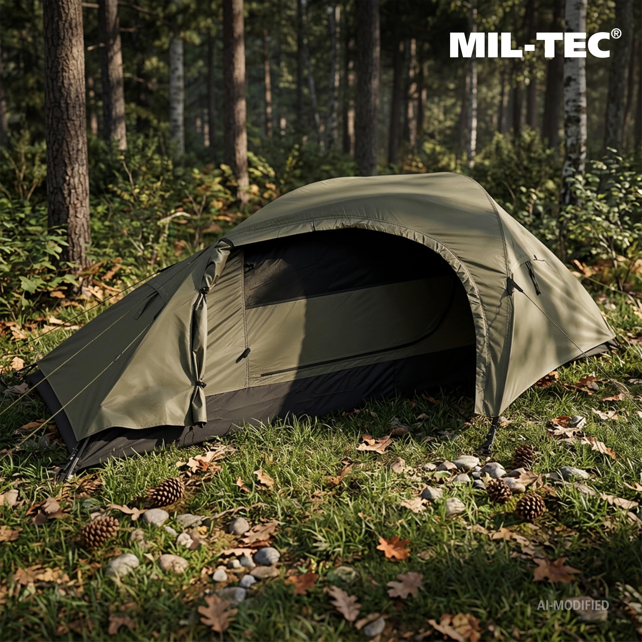 Mil-Tec Recom 1-Person Compact Lightweight Durable Weatherproof Wind & Storm-Resistant Easy-to-Install Tactical Outdoor Hiking Camping Tent with Zipper Entrance & Mosquito Net