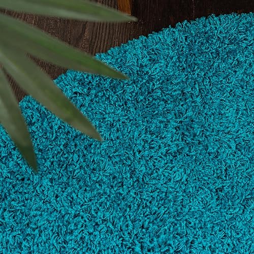 Miniatura 5 de Unique Loom - Alfombra de área de la colección Solid Shag (5 pies 1 pulgada, redonda, color turquesa)