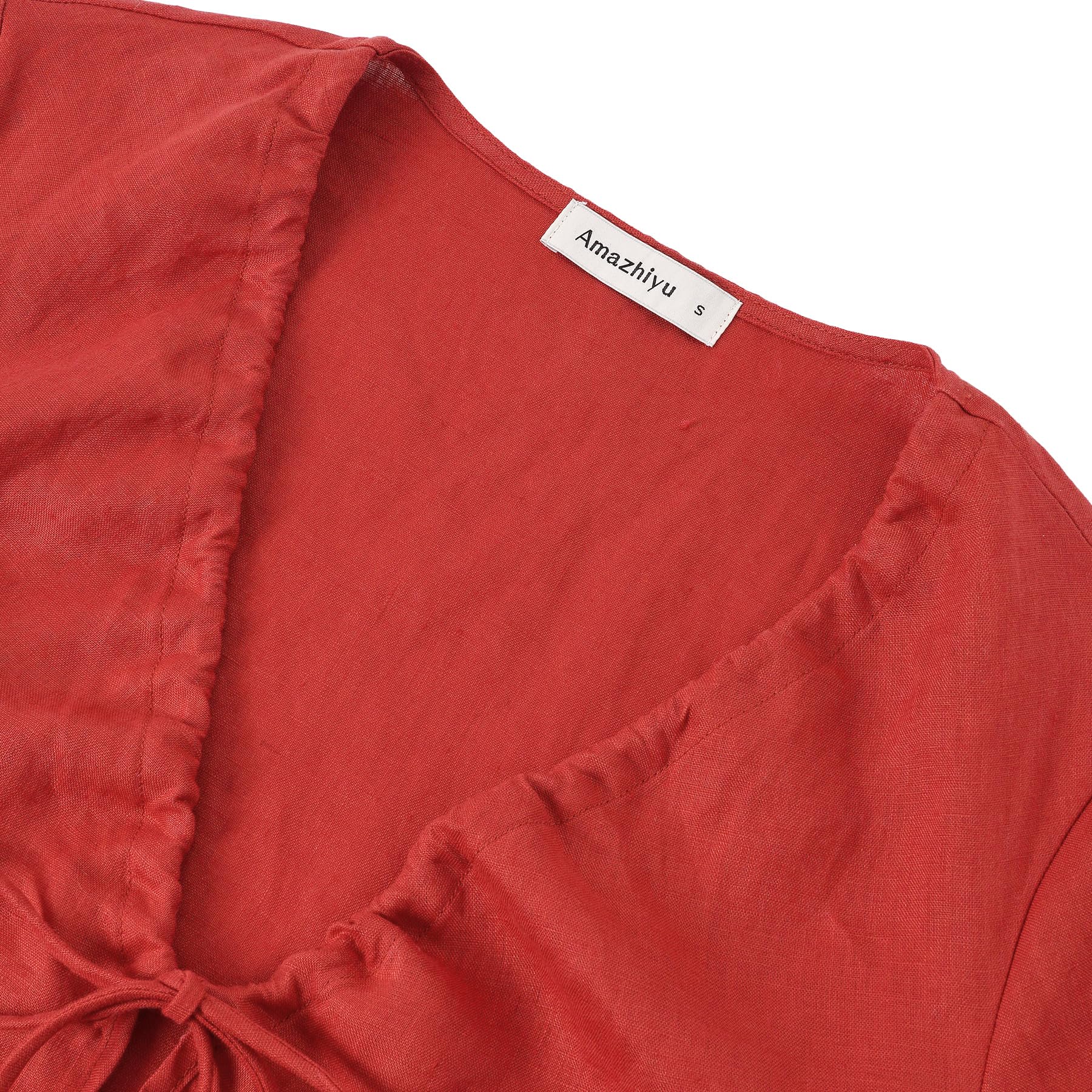 Amazhiyu Robe d'été en lin pour femme - Mini robe d'été - Courte - Coupe trapèze - Robe de plage - Col en V - Manches courtes - Élégante