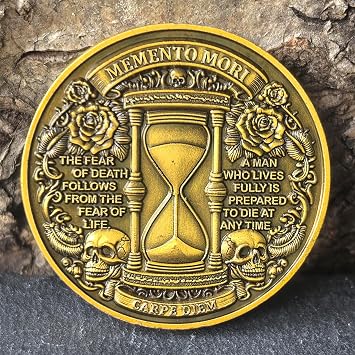 Memento Mori Challenge Coin - Grim Reaper and Hourglass with Carpe Diem Inscription (Single Coin)