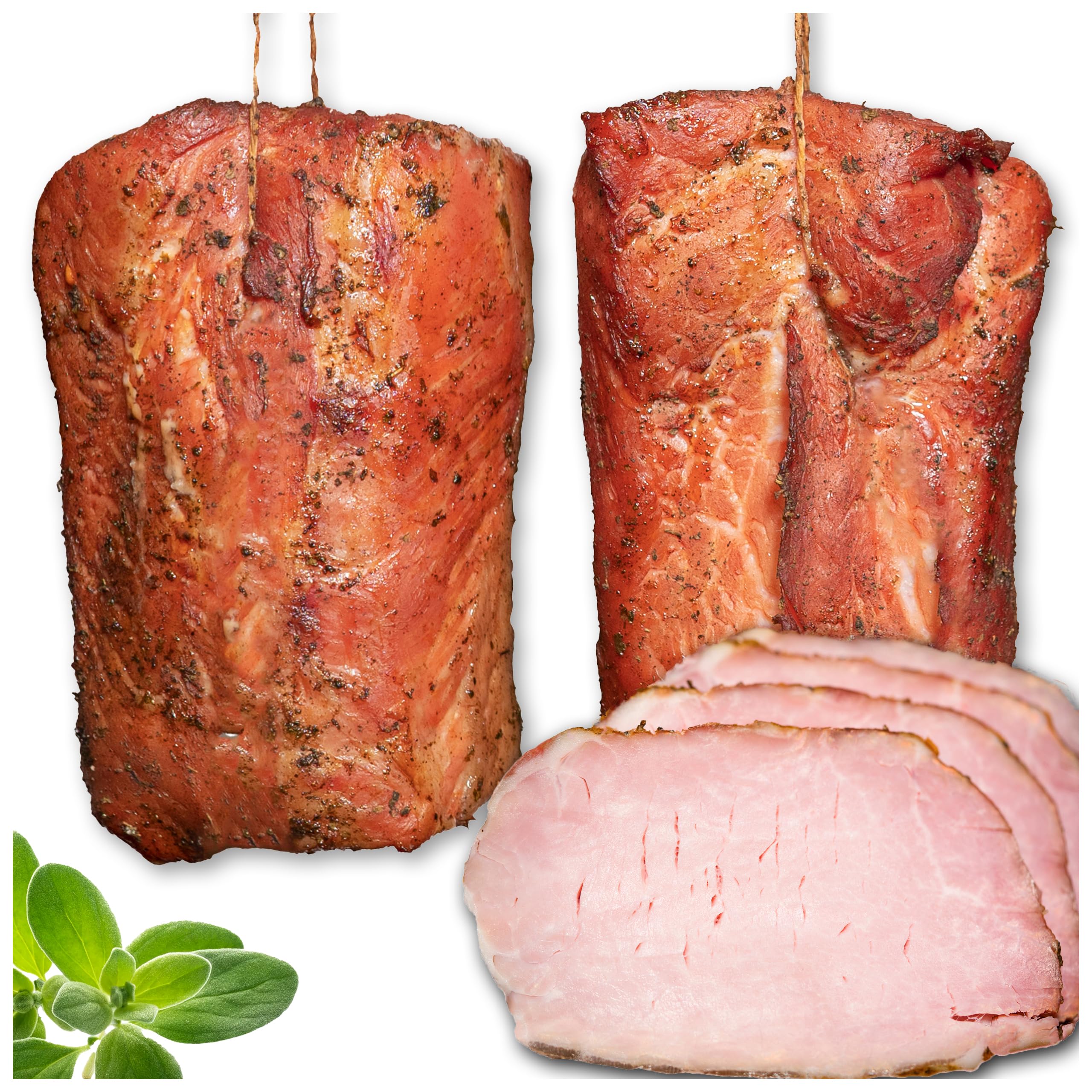 Geräucherter Schweinerücken – traditionell geräuchert und mit Kräutern verfeinert- Wurstwaren 2x350g - Trockenwurst - Rohwurst - Dauerwurst am Stück - Trockenfleisch - getrocknete Wurst Snack