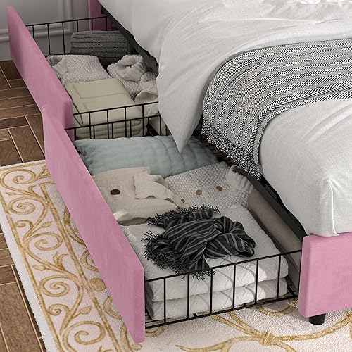 Miniatura 109 de VECELO Base de cama de tamaño matrimonial con cabecera tapizada ajustable, plataforma de listones de madera, diseño sin ruido, fácil montaje Negro