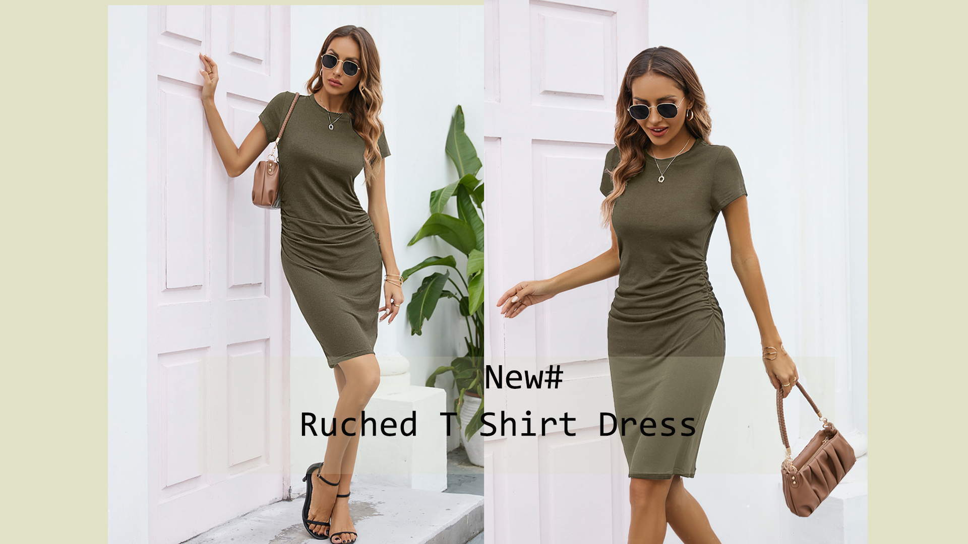 green t shirt dress amazon Kancystore Green Casual Summer Dresses for Women 2023 Knee Length Short  Sleeve Ruched Bodycon Work Business Dress S at Amazon Women's Clothing store