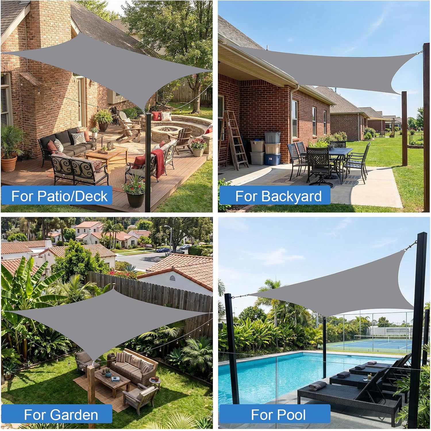 Shade Sail 10'x 13' Rectangle Waterproof Sun Shade Sail UV Block Sunshade for Backyard Yard Deck Patio Garden Outdoor Activities,Light Grey