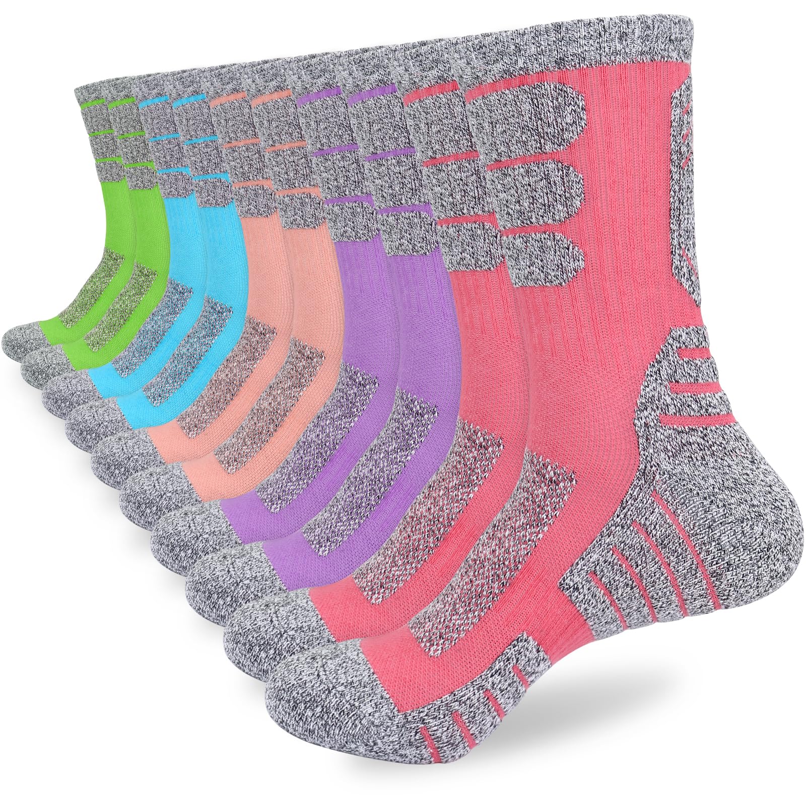 ouhos 5 Pairs Womens Cushion Hiking Walking Work Socks, Anti Blister Thick Winter Thermal Cotton Crew Socks, Warm Sports Socks with Arch Support, UK Size 4-7