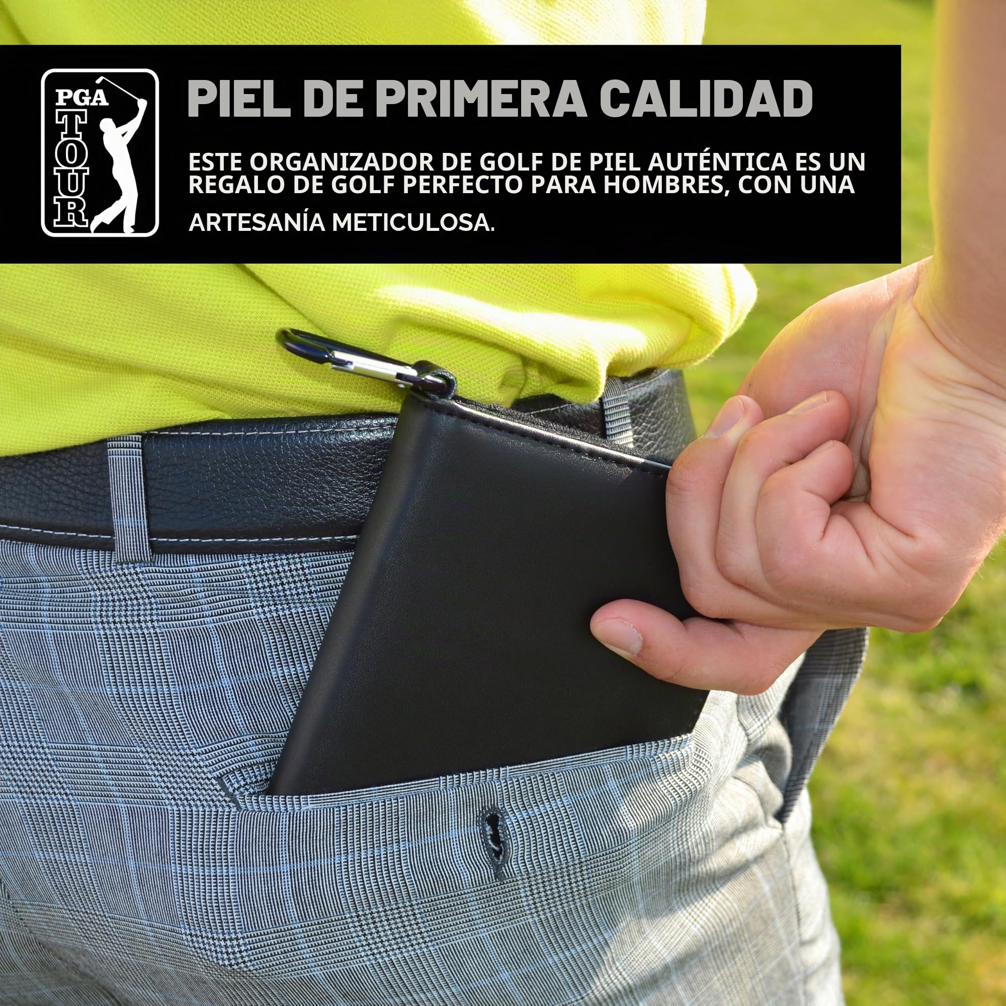 PGA Tour - Organizador de Piel para Golf, Color Negro