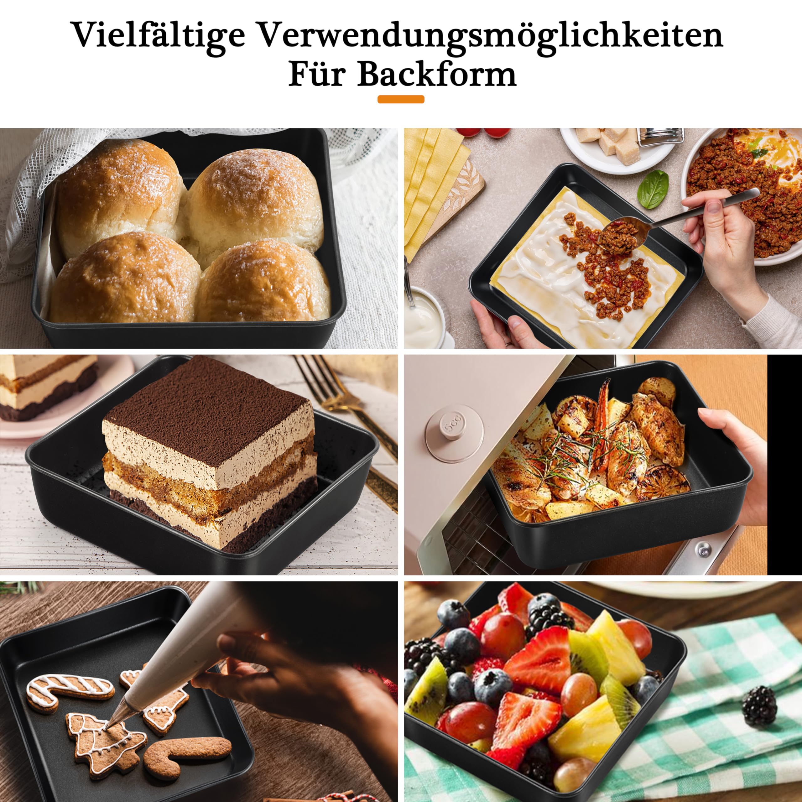 TEAMFAR Set di 2 pirottini quadrati in acciaio inox Brownie con rivestimento antiaderente, perfetti per torte lasagne brownie non tossiche, facili da pulire, 15,9 cm