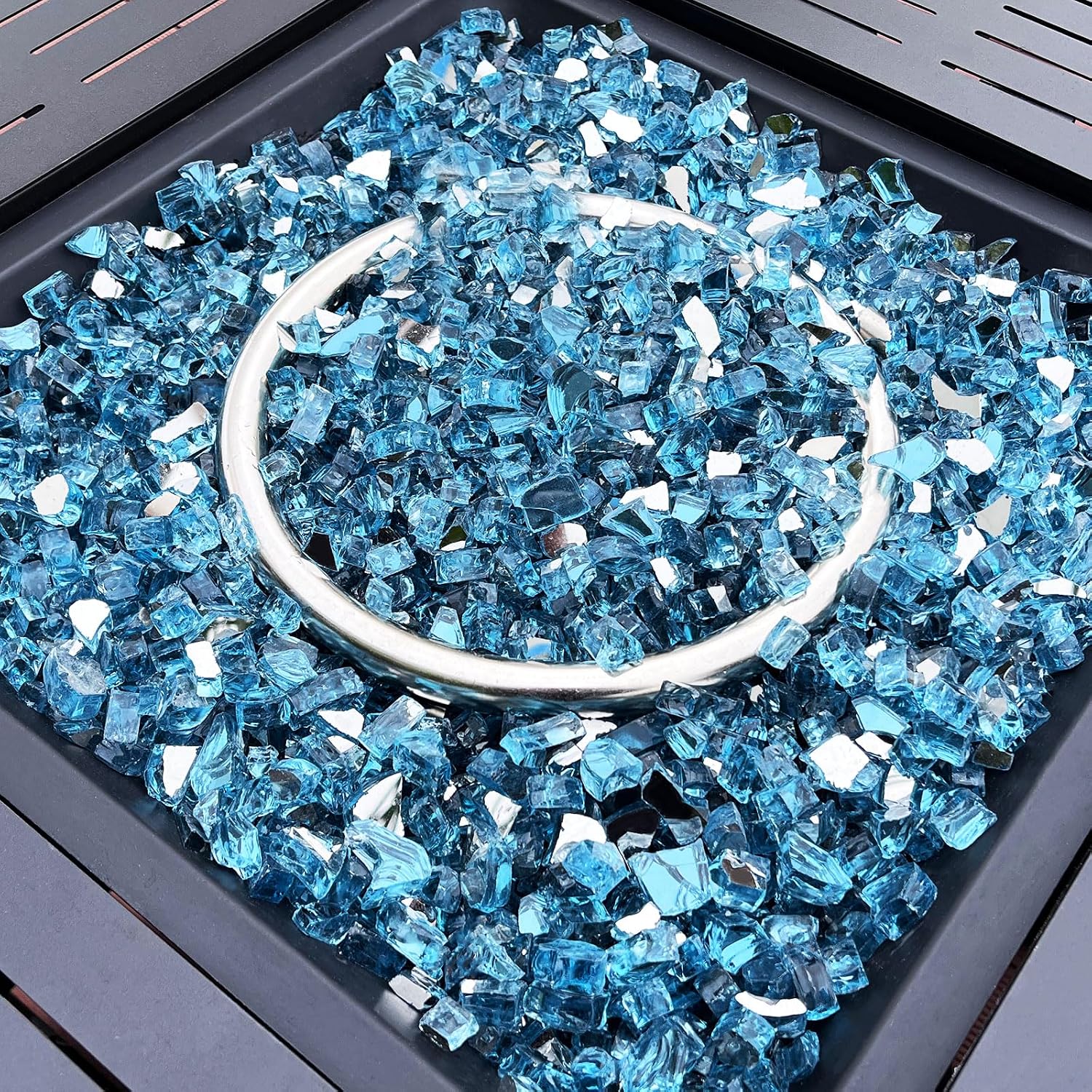 Fire Glass, 1/2 Inch Crushed Fire Glass Rocks for Fire Pit Table, Outdoors and Indoors Fireplace Glass,High Gloss 10 Pounds（Aqua Blue）
