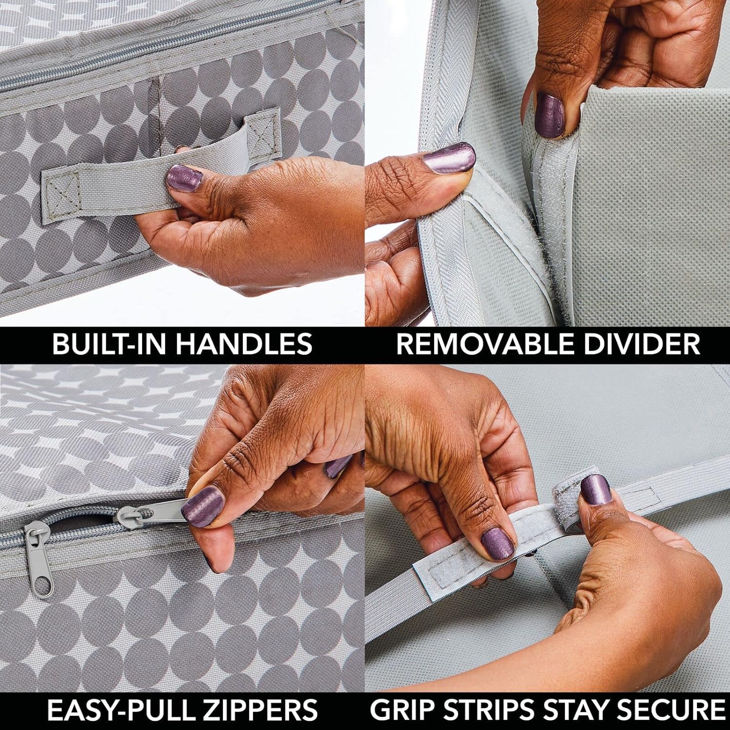 mDesign Long Gift-Wrapping Paper Storage Bag with Handles, Holder for Christmas and Holiday Organizer Container Box - Zipper Lid for Rolls of Wrap, Under Bed Storage Totes, Gray -