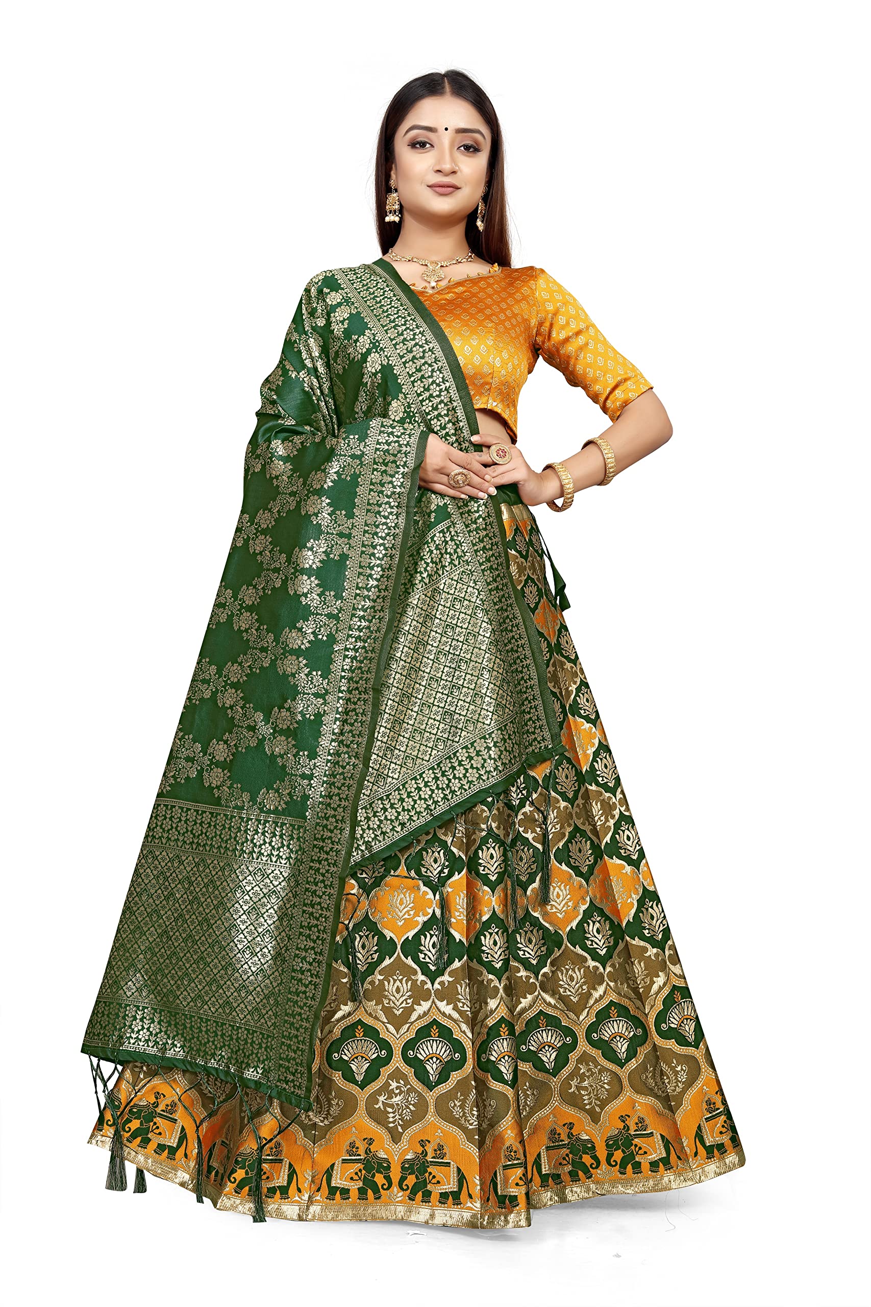 Self Design Semi Stitched Lehenga Choli And Dupatta-image-47