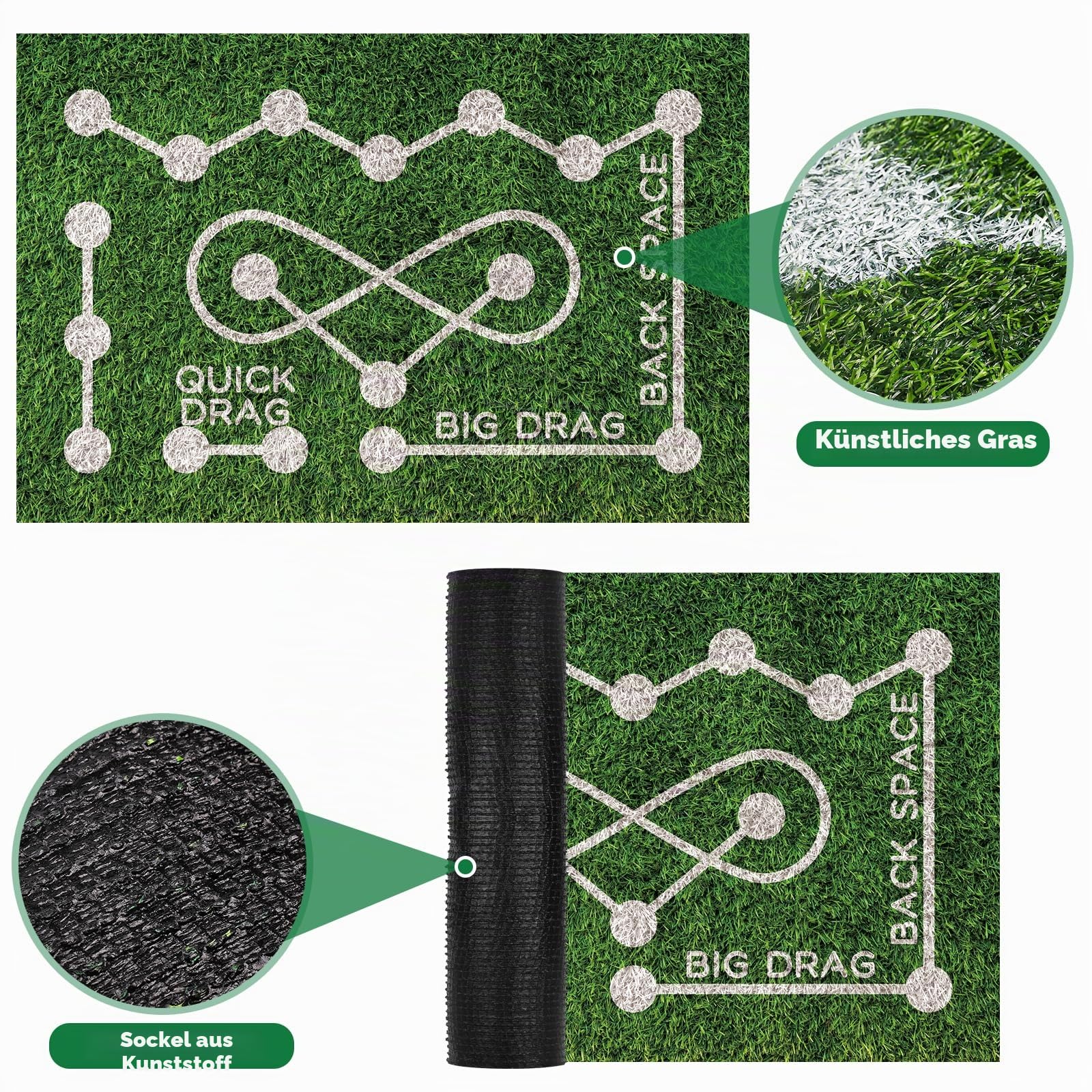 Feldhockey-Trainingsmatte – 1,5 m × 90 cm Kunstrasen-Pad | Stickhandling Zonen & realistischer Rasen für Heimübungen für Hockey-Enthusiasten