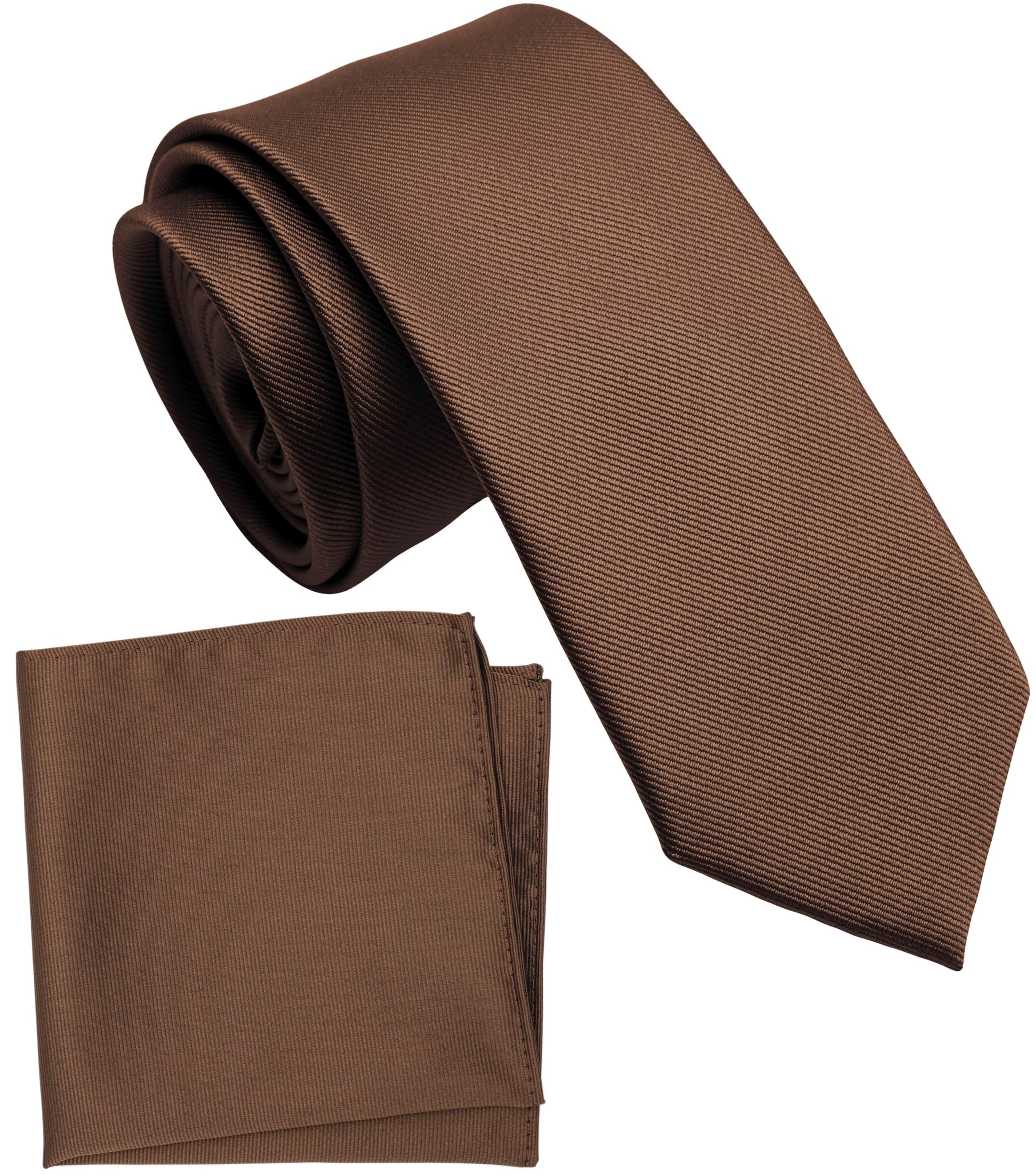 Boy's Solid Tie with Pocket Square Set, Regular Necktie for Children and Kids, Self-Tied