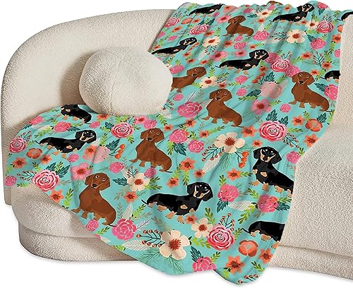 Miniatura 4 de Tourrest Manta de perro salchicha con bonito diseño de perro salchicha para niñas, niños y adultos, súper suave, cálida y acogedora manta de franela