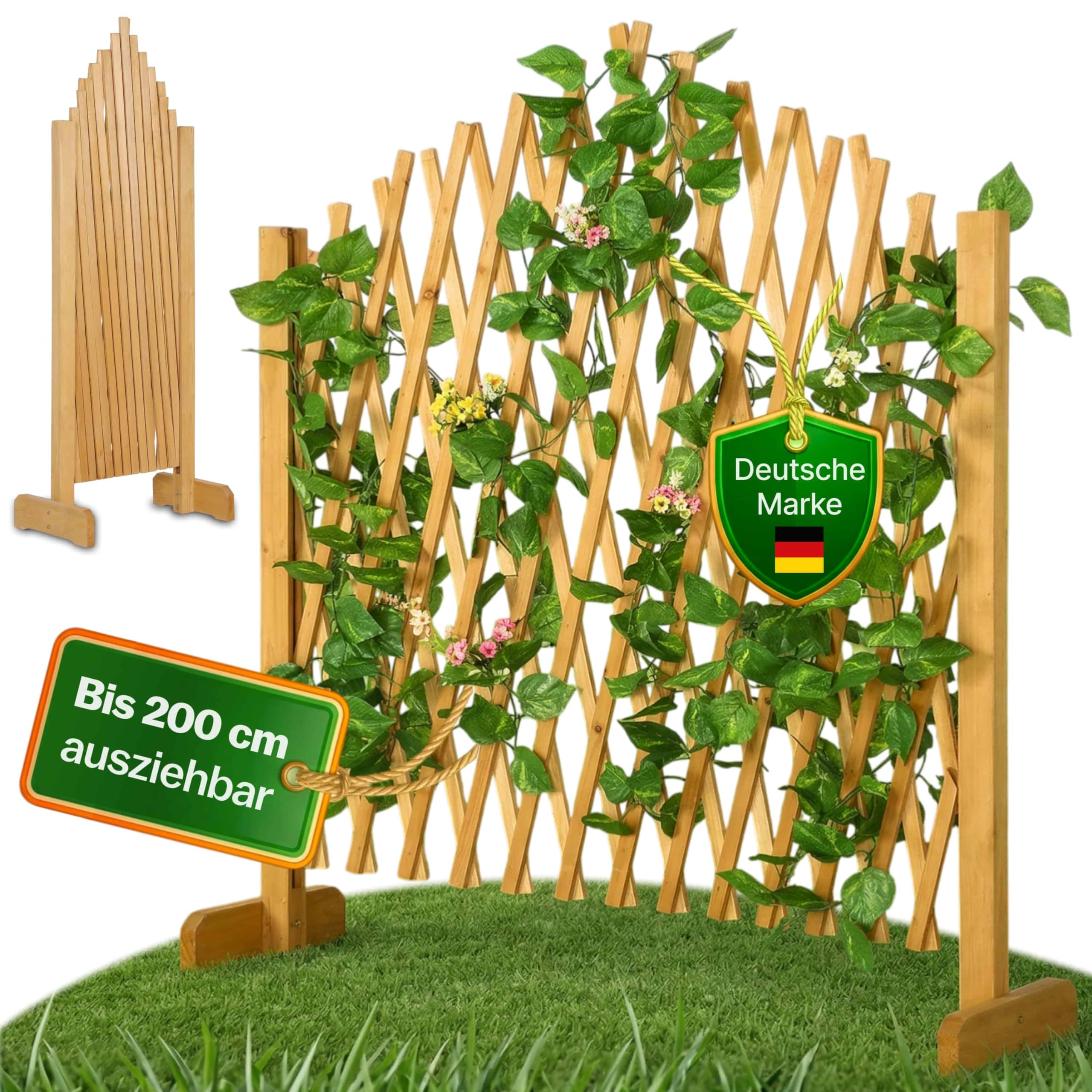 ShopLaLa Recinzione da giardino – Confezione da 2, totale 3,7 m (L) in legno, bordo per cortile, prato, paesaggio, patio, decorazione esterna, traliccio espandibile per piante, recinzioni e cancelli