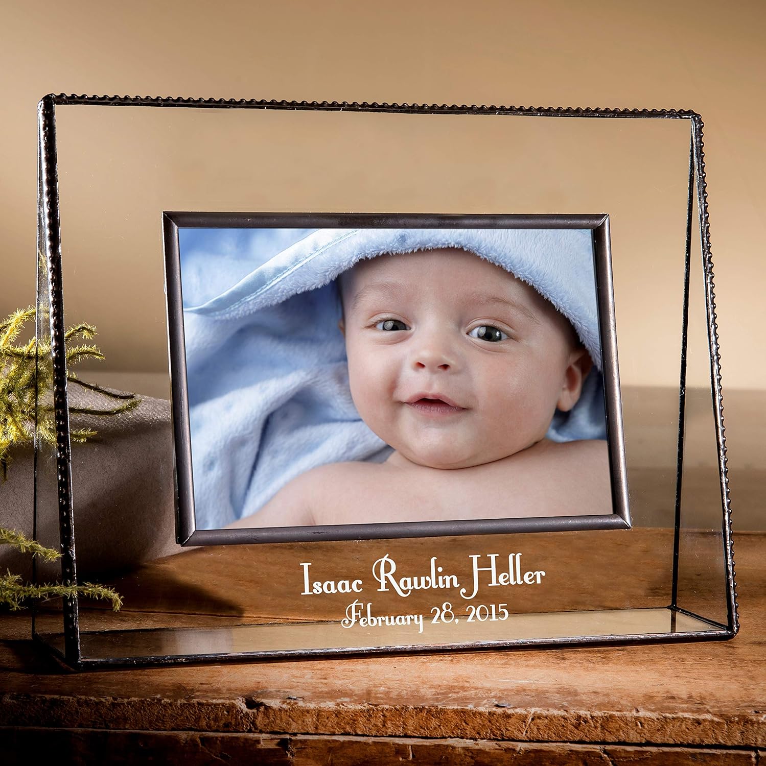 J Devlin Pic 319-46H EP502 Personalized Baby Picture Frame Tabletop 4 x 6 Horizontal Engraved Glass Photo Nursery Decor