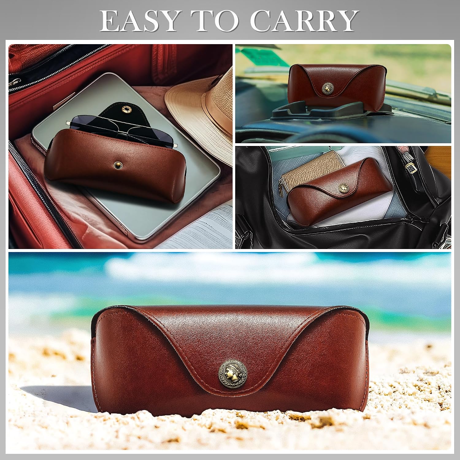SUNGAIT Vegan Leather Glasses Case Portable Sunglasses Holder Hard Shell Slim Design Travel-Ready