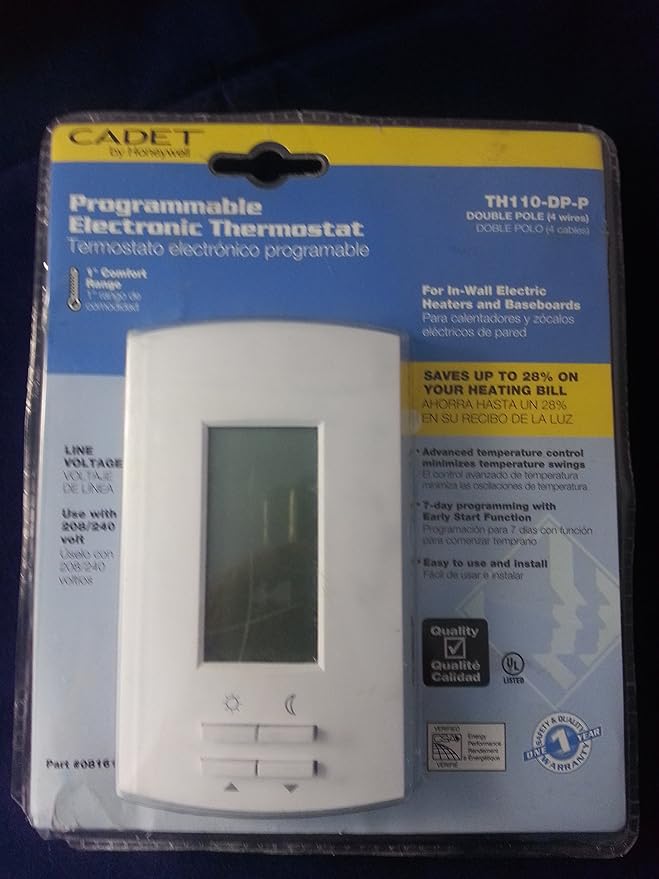 Cadet TH110DPP Digital Thermostat, Double Pole Heat Only Programmable