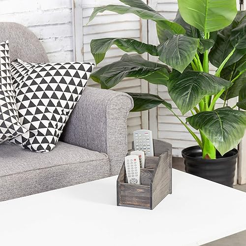 Miniatura 8 de MyGift Organizador rústico de madera gris oscuro con 3 compartimentos, caja de almacenamiento remoto para TV y medios para sala de estar