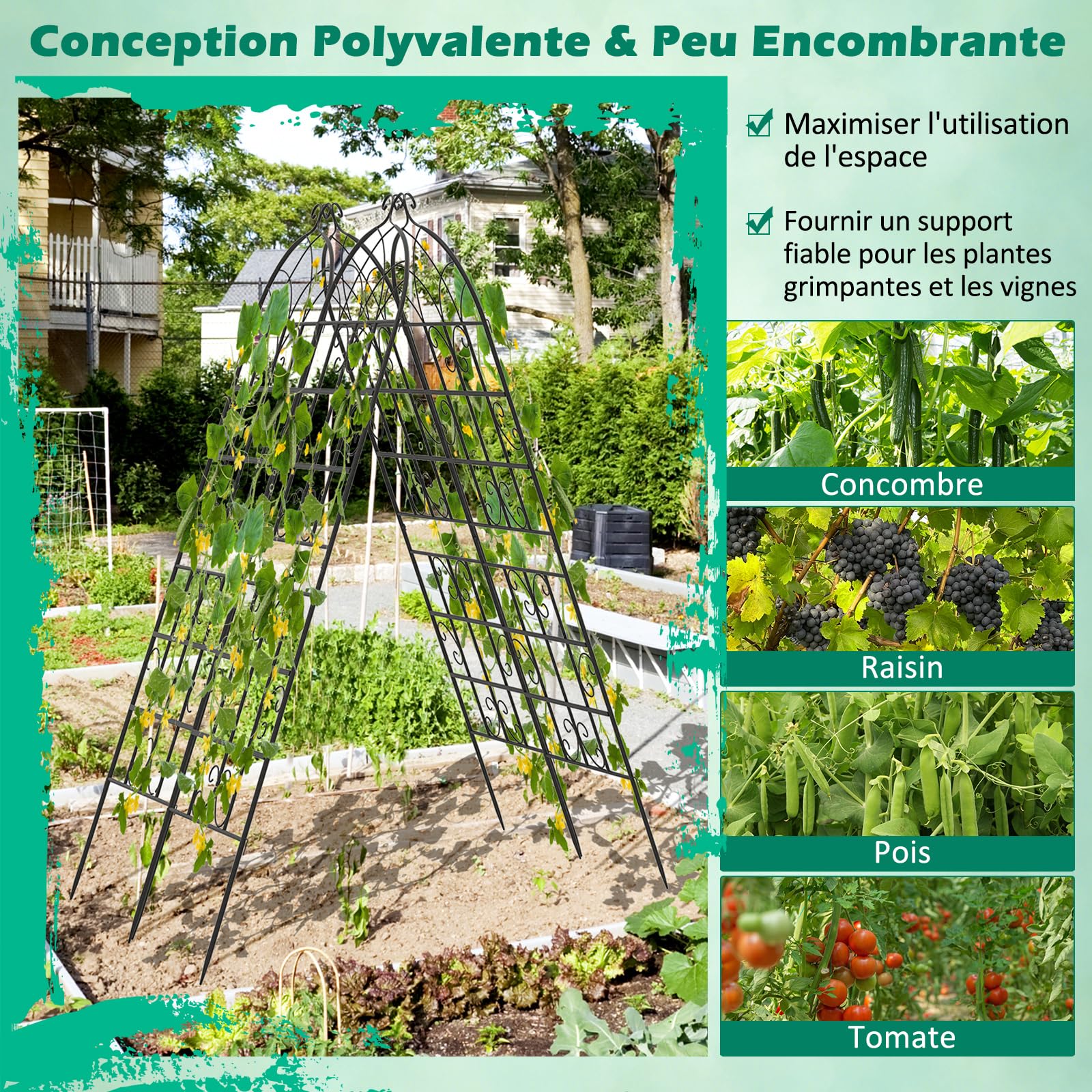 COSTWAY Lot de 2 Treillis de Jardin en Métal 180 x 50 cm, Clôture Décorative pour Plante Grimpante, Grille Fleurs Antirouille pour Jardin, Cour, Patio, Noir