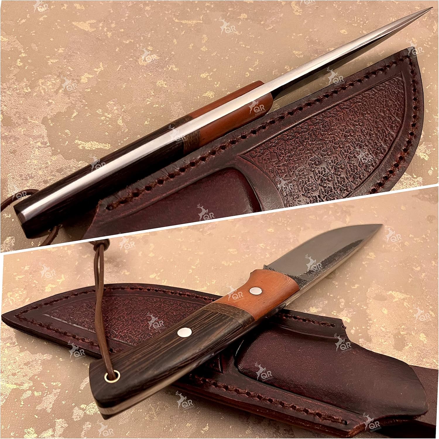 Handmade Fixed Blade Hunting Knife, Bushcraft, Survival, Outdoor, Full Tang, Camping Knife With Leather Sheath, Gift for him