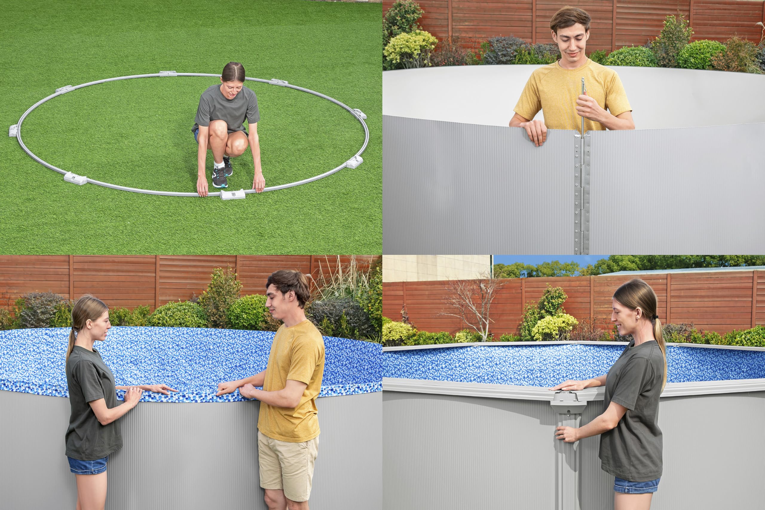 Bestway Hydrium Stahlwandpool Komplett-Set rund 305 x 122 cm Granitgrau Gartenpool Aufstellpool mit Sandfilteranlage