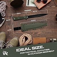 Vista 6 de ODENWOLF W-Catcher Cuchillo de hoja fija con funda – Cuchillo de caza grande hecho de acero D2 – Cuchillos de hoja fija grande con mango TPE