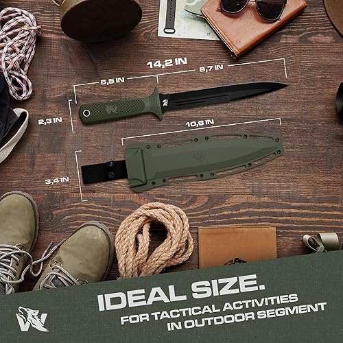 Miniatura 6 de ODENWOLF W-Catcher Cuchillo de hoja fija con funda  Cuchillo de caza grande hecho de acero D2  Cuchillo de doble filo de hoja fija grande con mango