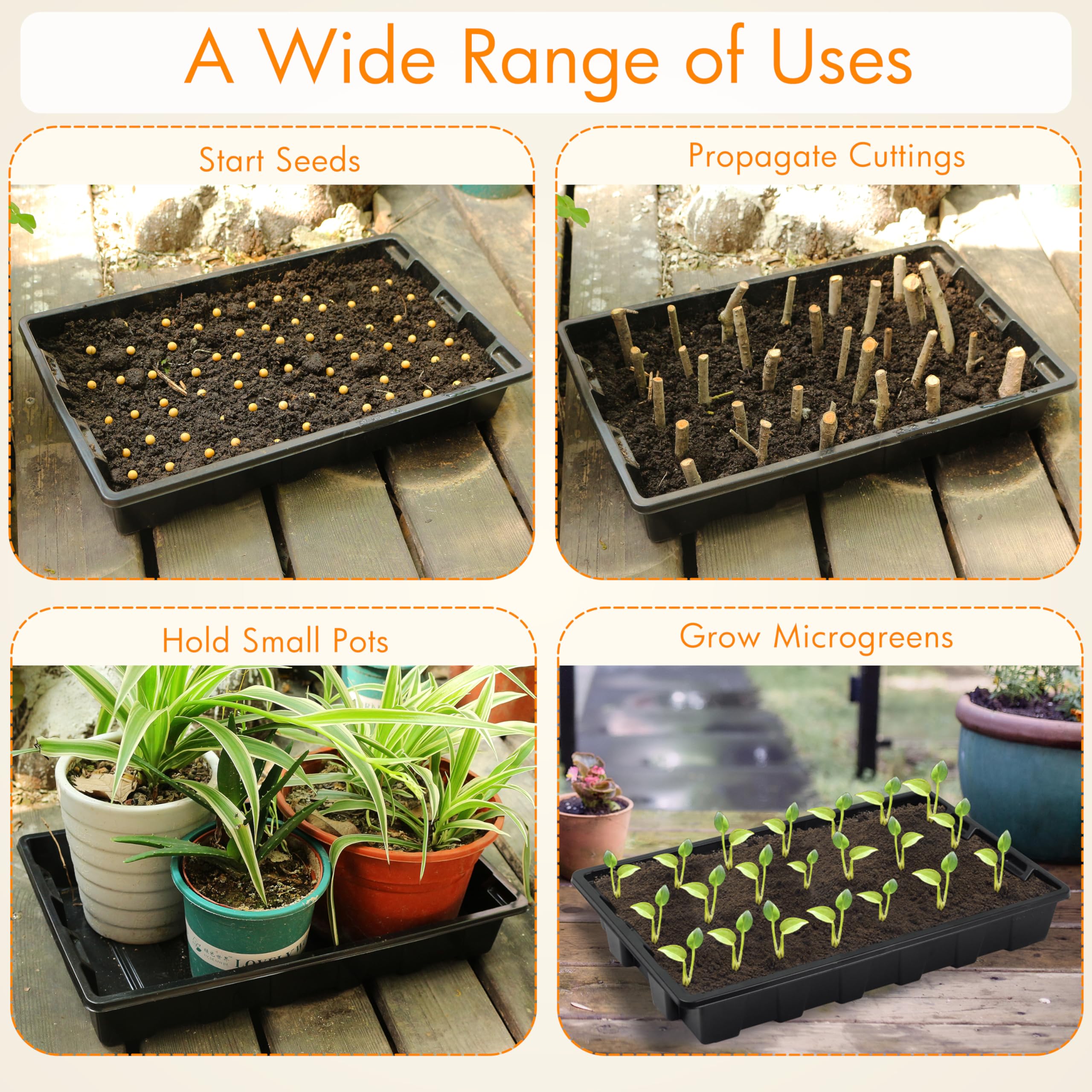 Gardzen Lot de 10 plateaux de semences, plateaux de culture réutilisables, parfaits pour le démarrage des graines, les microgreens, le jardinage d'intérieur et les pépinières de plantes en serre – Pas