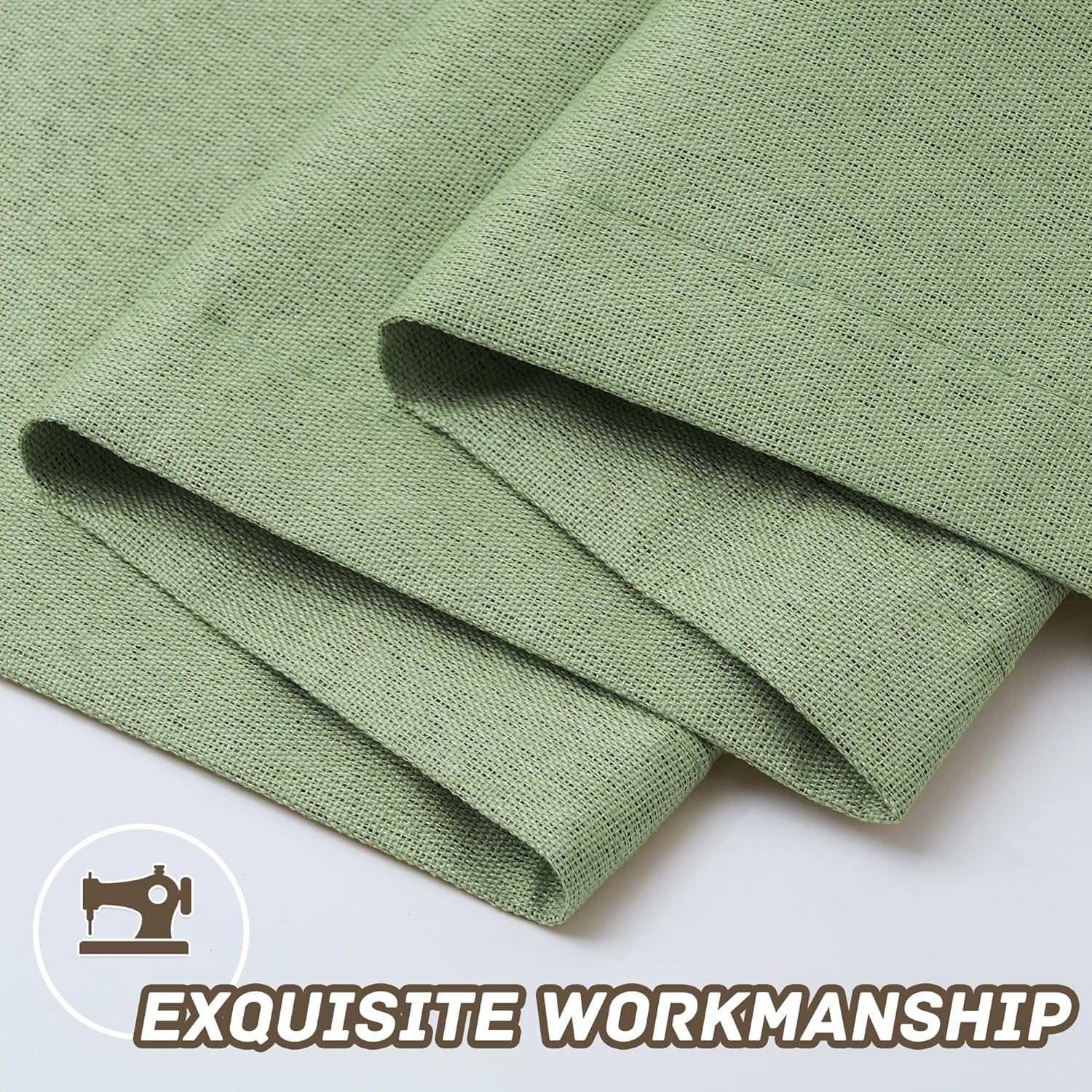 100% Blackout Linen Textured Curtains for Children's Room, Bedroom, Light Weight Curtains with Grommets Top, Full Blackout Curtains Privacy Protection, Green, 52" W x 63" L, 2 Panels
