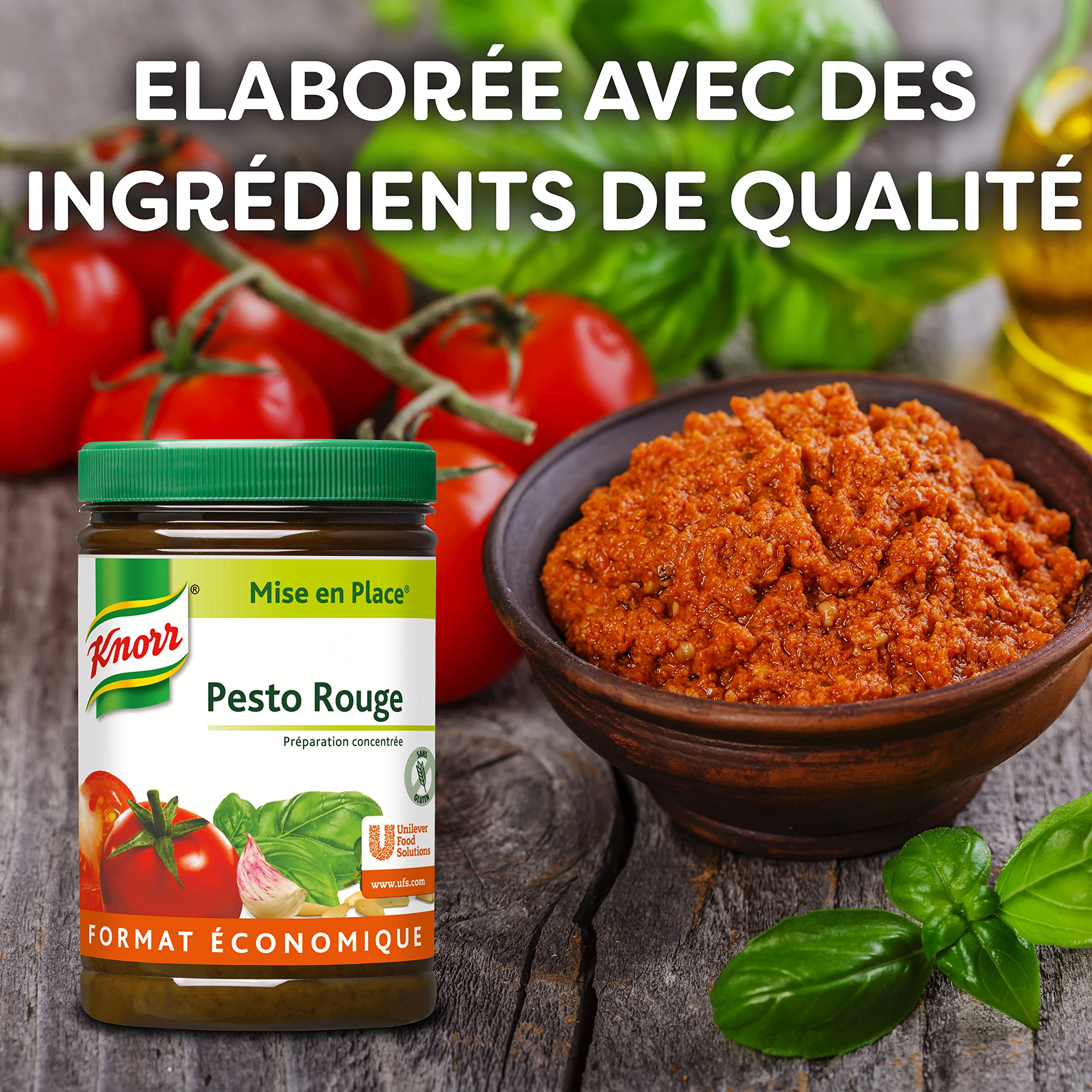 Knorr Mise en place pesto rouge traditionnel, marinades et assaisonnements, délicieux Chaud comme Froid, Vegan,Ail BIO, Huile d'olive extra vierge, pot 700g