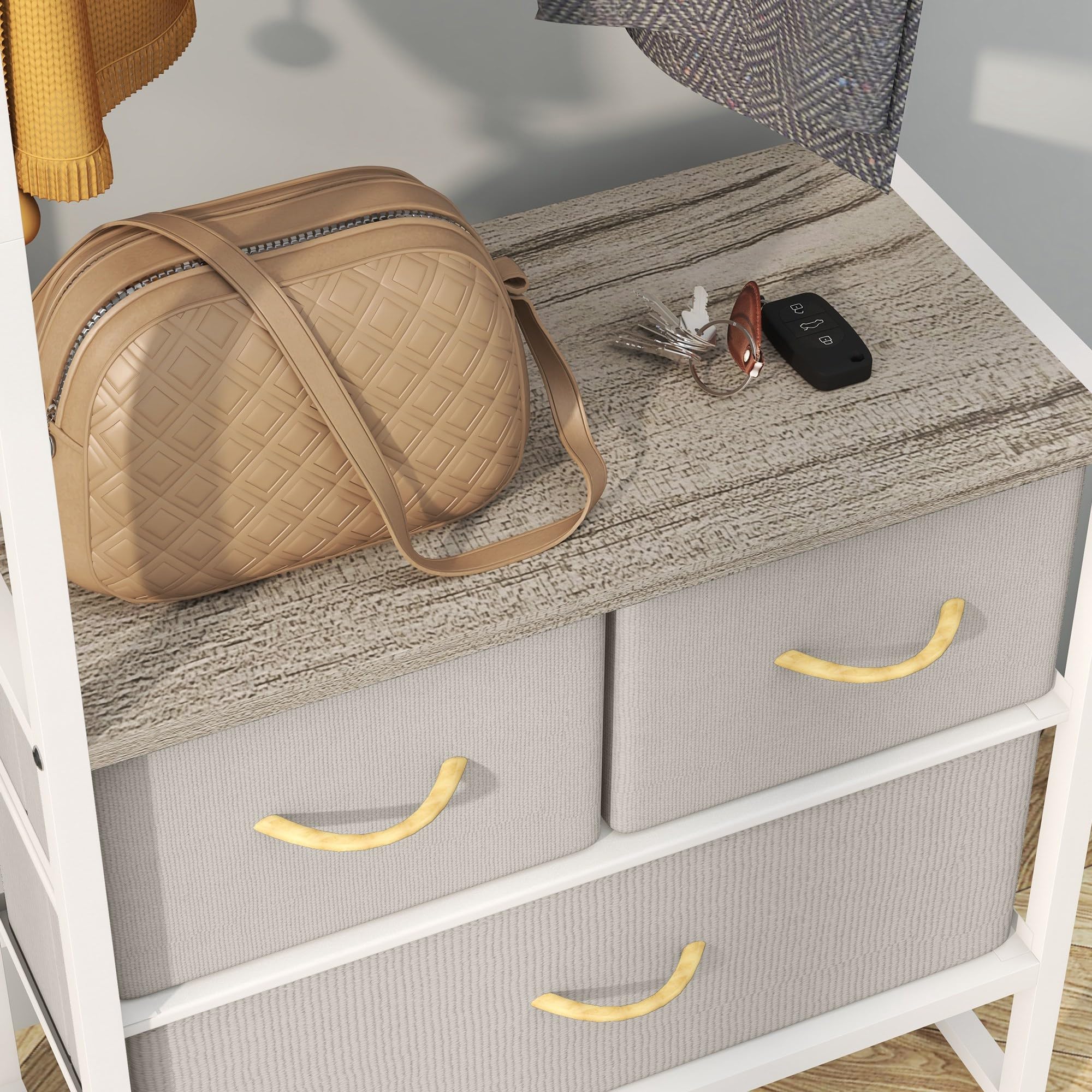 HOMCOM Perchero para Ropa Perchero Recibidor con 3 Cajones de Tela Barra para Colgar y Estante de Almacenamiento para Pasillo Dormitorio Sala de Estar 58,5x30x178 cm Natural