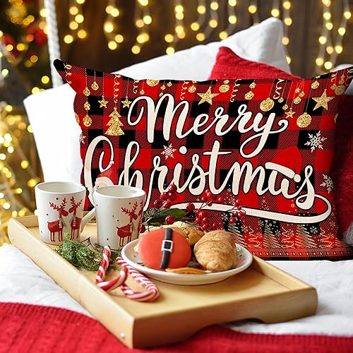 Miniatura 4 de Unibyby Funda de almohada de Navidad de 12 x 20 pulgadas, funda de almohada lumbar de Feliz Navidad, funda de almohada decorativa de Navidad a