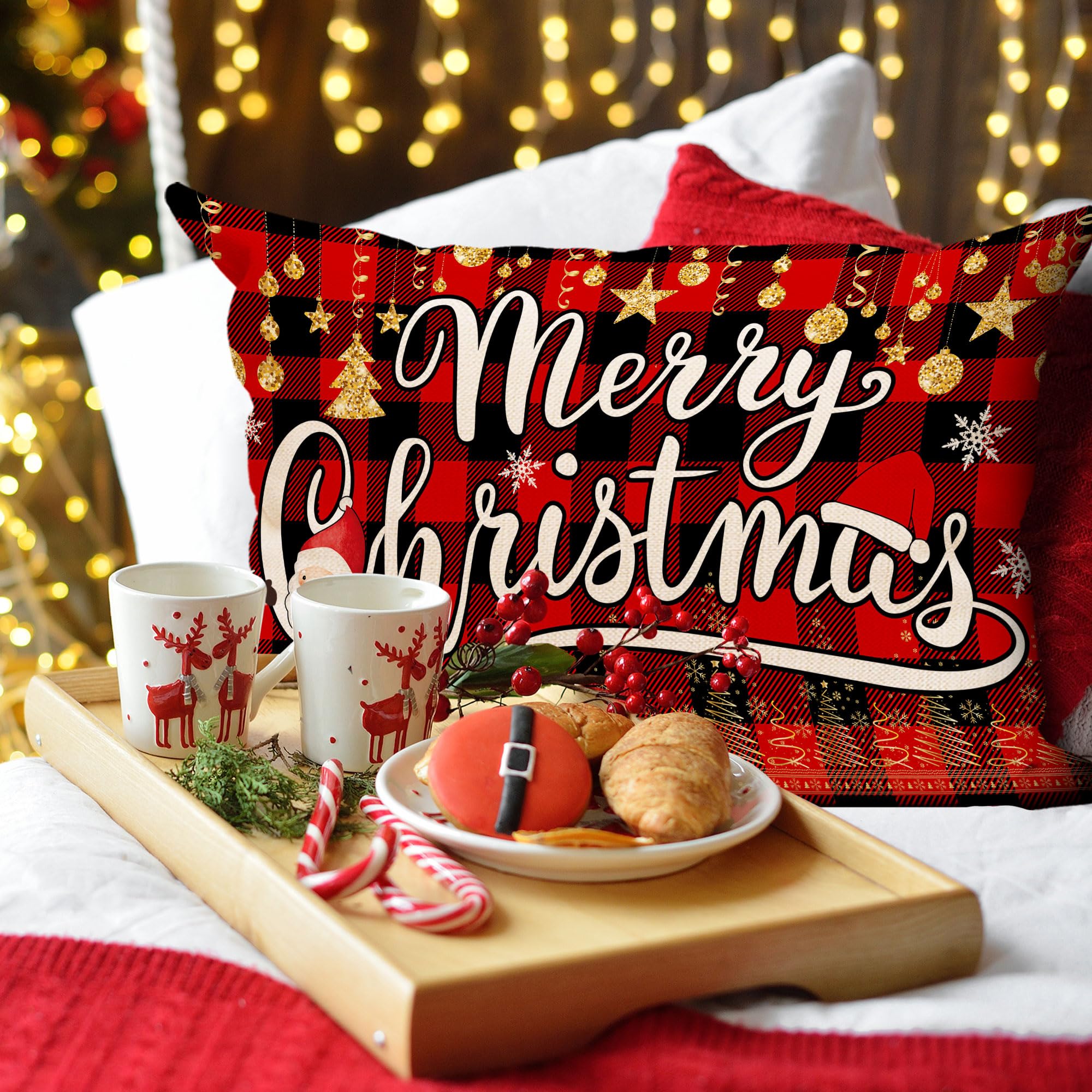 ARGOOFG Fundas De Almohada De Navidad Para Exteriores De 20 X 20 Pulgadas, Decoraciones De Navidad Para Exteriores, Decoración De árbol De Navidad, Fundas De Almohada Blancas De Navidad, Almohadas