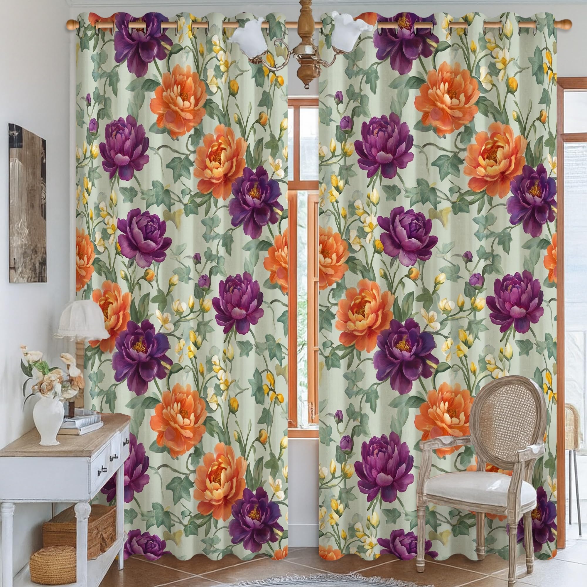 Rideaux occultants pour bloquer la lumière avec motif pivoine rose lavable en machine