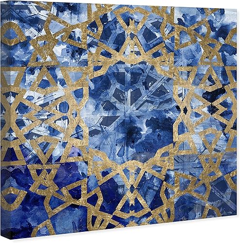 Miniatura 2 de Wynwood Studio Lienzo abstracto marroquí  Arte de pared griego hipnótico azul, para sala de estar, dormitorio y baño, 12 x 12 pulgadas, decoración