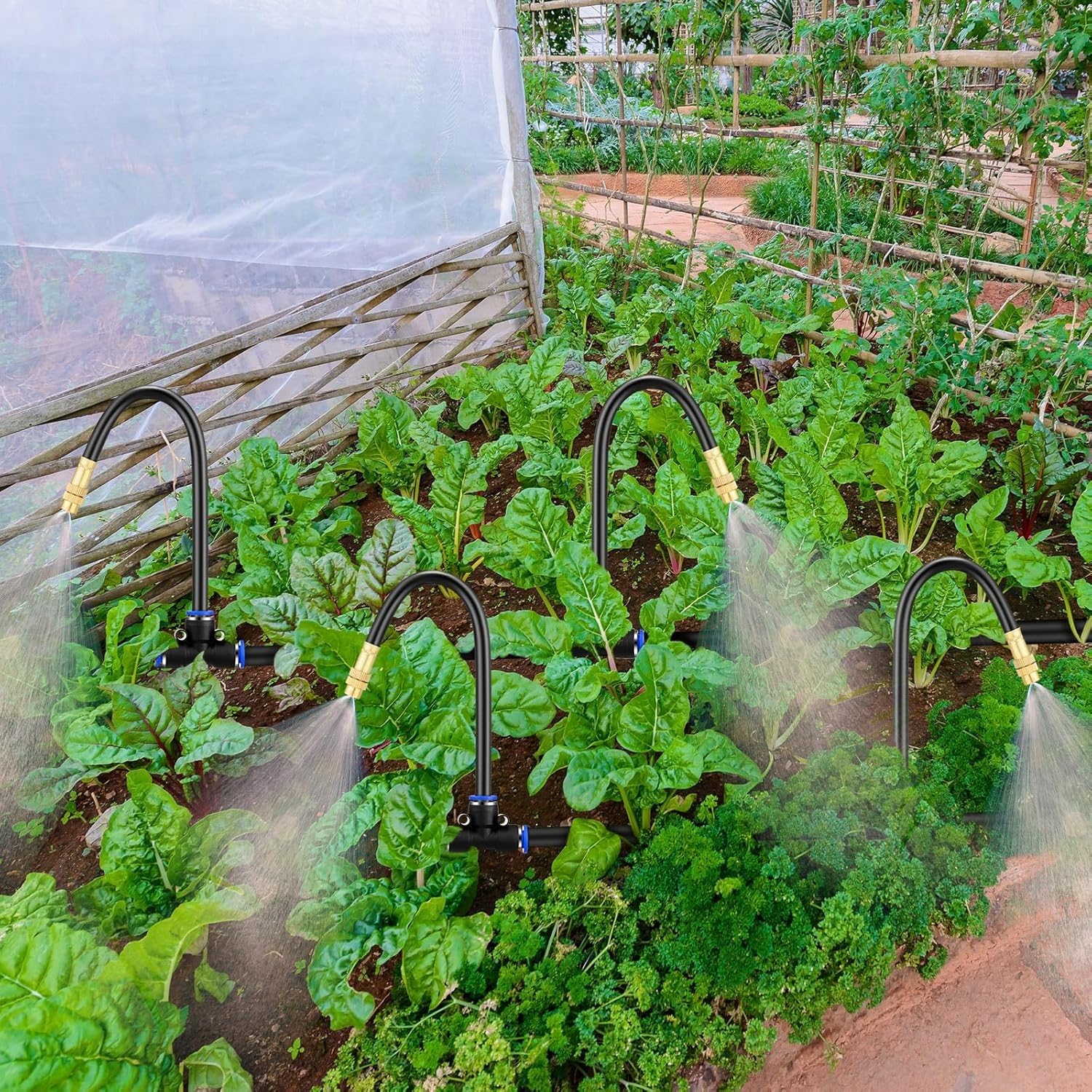 12Pièces Buse de pulvérisation d'irrigation HAXIHA Buse de brouillard 20cm Réglage Universel Tuyau D'eau 8mm de Diamètre Extérieur+12 connecteurs de type T 8mm+12 Bouchons D'Irrigation,pour Irrigation