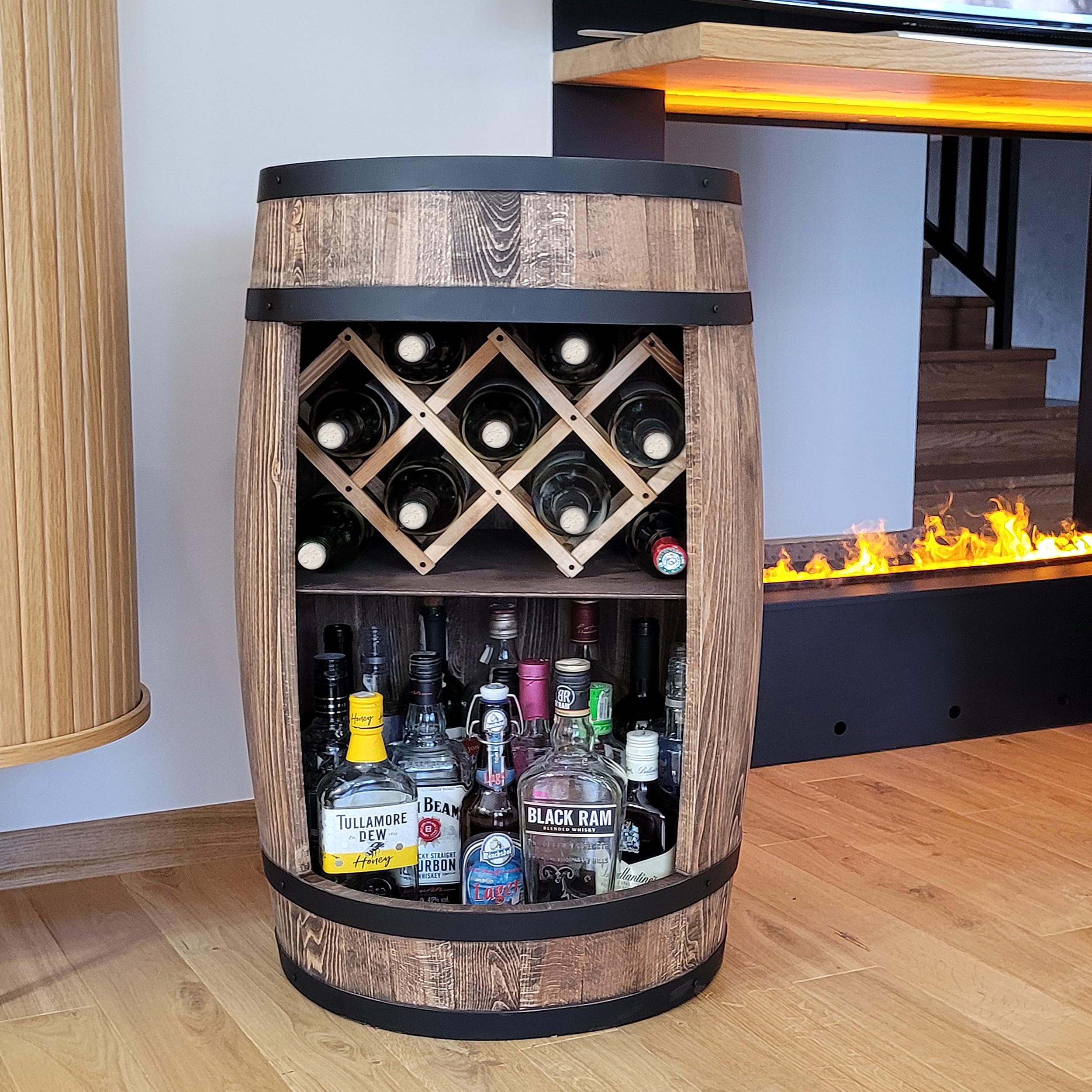 Barril de Madera Con Soporte para Vinos, 80 x 50 cm, Minibar, Whisky