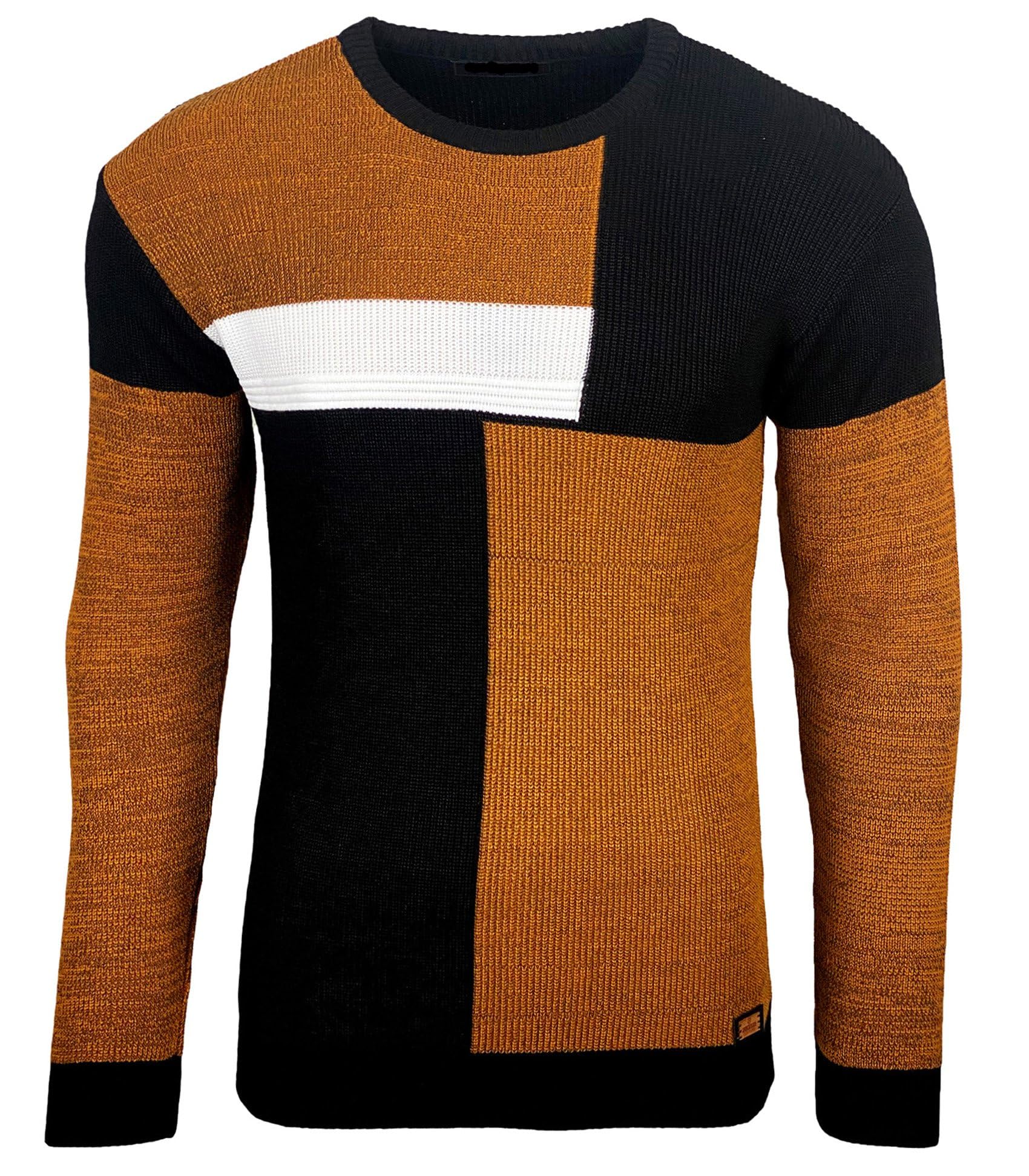 Subliminal Mode Pull Homme en Maille à Col Rond - Style Basique Bicolore - Pull Over Tricoté Hiver Manches Longues BX52288