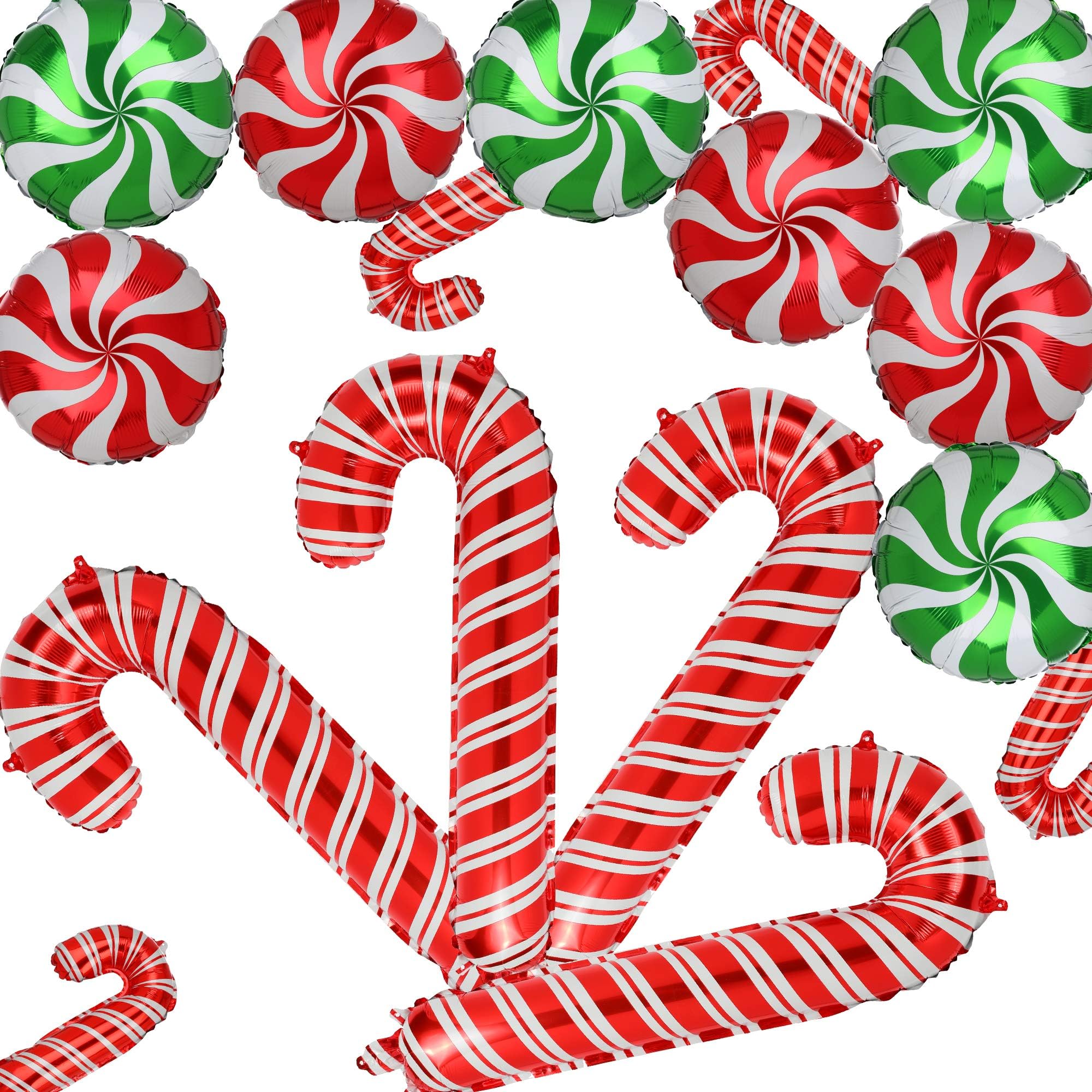 Christmas Candy Cane Foil Mylar Balloons Big Xmas Birthday Party Decoration Supplies Photo Backdrop Red And White Green Sweet Candies Theme 16 Pcs