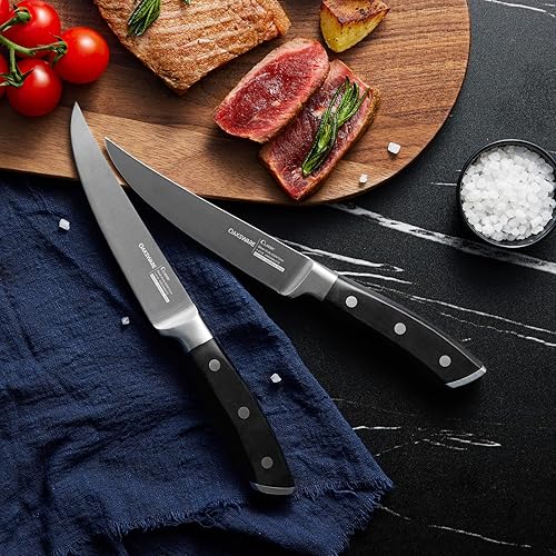 Miniatura 7 de OAKSWARE Cuchillos para carne, juego de 4 cuchillos para carne no dentados, juego de cuchillos de acero alemán de 5 pulgadas, 4 cuchillos