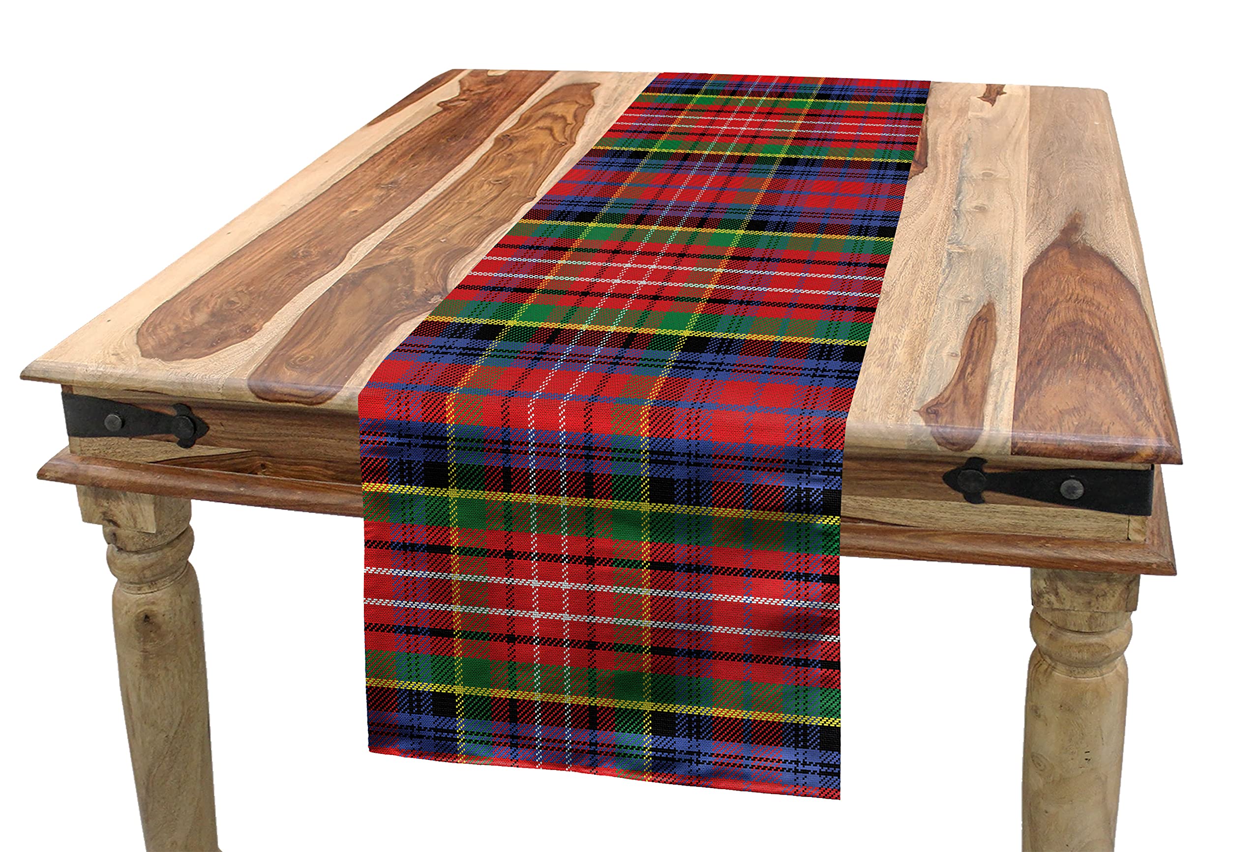 Ambesonne Plaid Table Runner, Caledonia Scottish Traditional Pattern Tartan Motif Abstract Squares Ornate Quilt, Dining Room Kitchen Rectangular