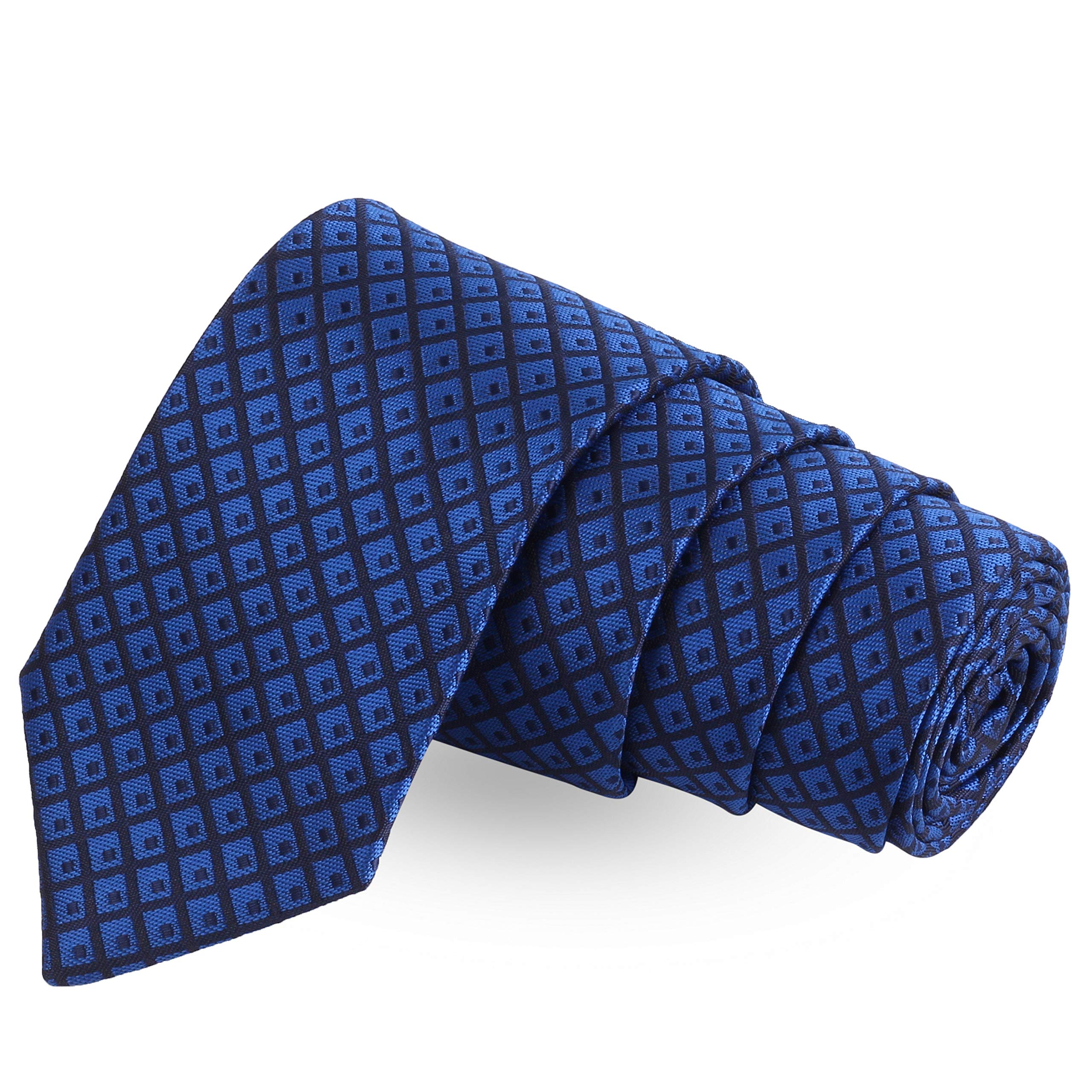 PelucheOn Point Check Blue Colored Microfiber Necktie For Men