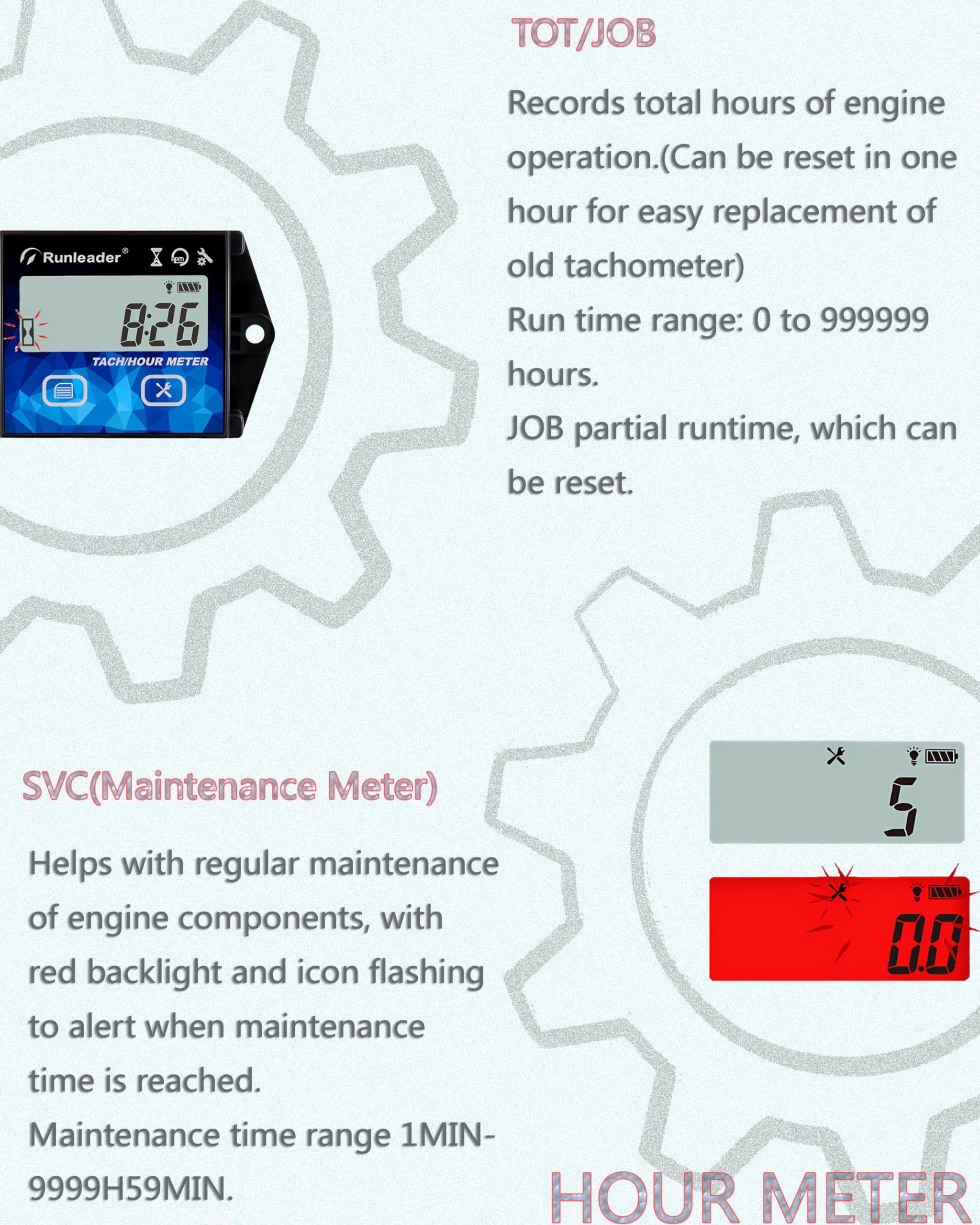 Drehzahlmesser 2 Takt 4 Takt，Drehzahlmessung，Wartungserinnerung，Digitaler BetriebsstundenzäHler，für MotorsäGe,motorrad ，KettensäGen, Dirt Bikes, RasenmäHer,Jetski