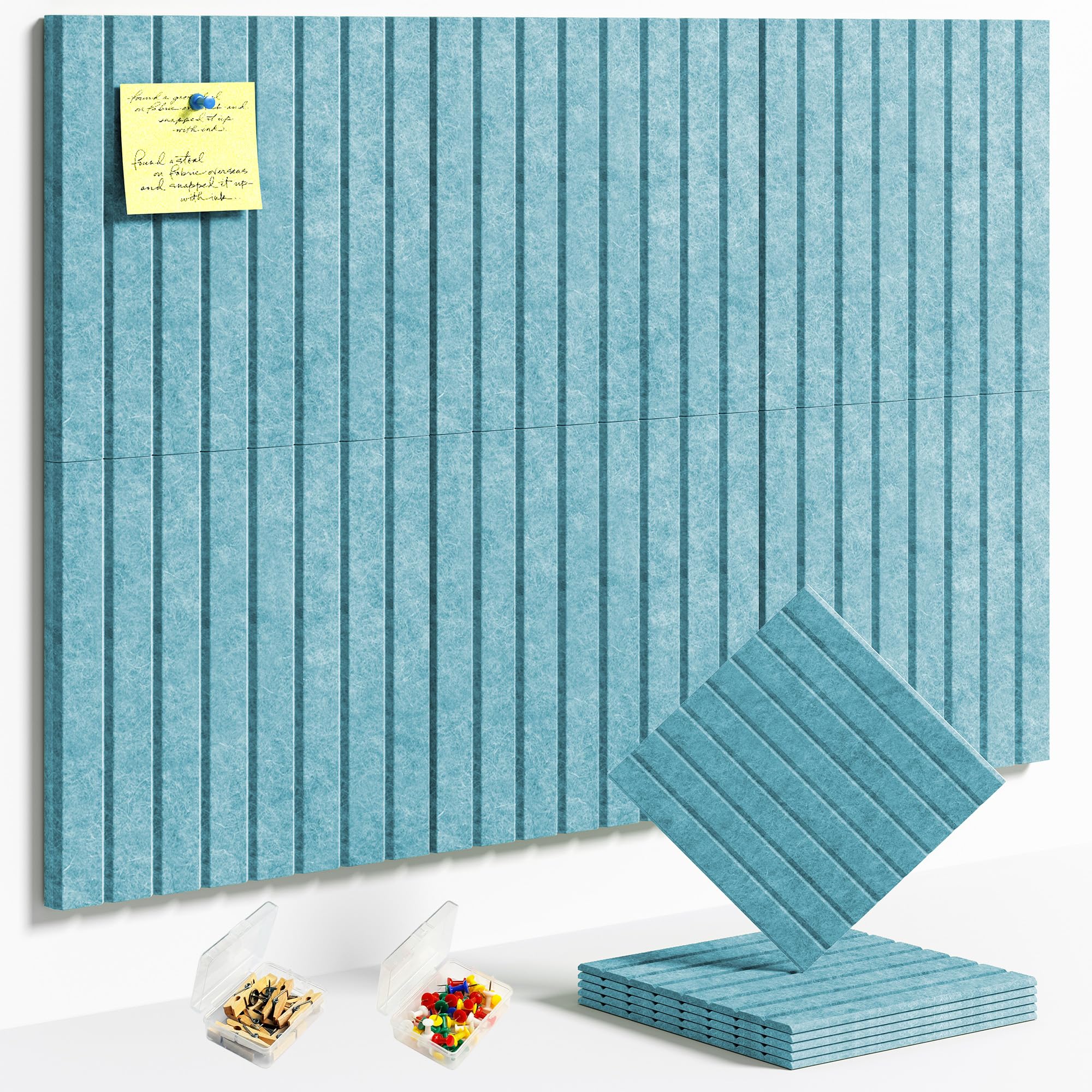 HyFanStr Felt Slatted Bulletin Board, 9mm Extra Thick Pin Board for Walls, 90 x 60 cm-6 Pack Large Cork Board Alternative with Nano Adhesive Hardware for Home Office Kitchen School Decor — image 1