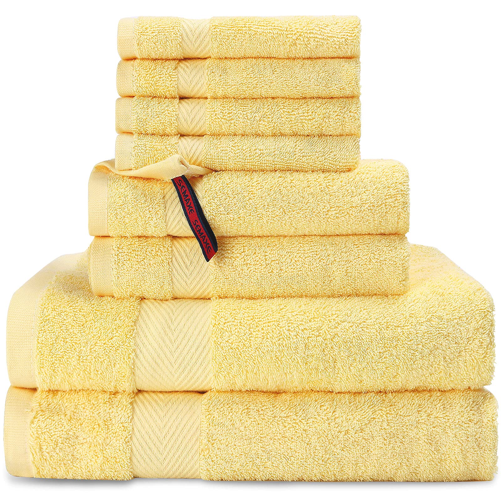 SEMAXE Bath Towel Set , 2 Bath Towels 2 Hand Towels 4 Washcloths , 100% Cotton Bathroom Towel , Soft Fluffy and Absorbent Yellow Towel for Bathroom , Hotel & Spa Quality ,8 Piece Towel Set