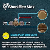 Vista 2 de SharkBite Válvula de bola máxima de 1/2 pulgada con ventilación de drenaje y pestaña de montaje, empuje para conectar accesorios de plomería