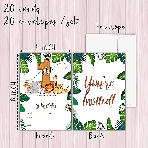 Miniatura 2 de KFNER Wild One Invitaciones de cumpleaños, tarjeta de invitación para fiesta de cumpleaños de animales de safari del primer safari, recuerdos de