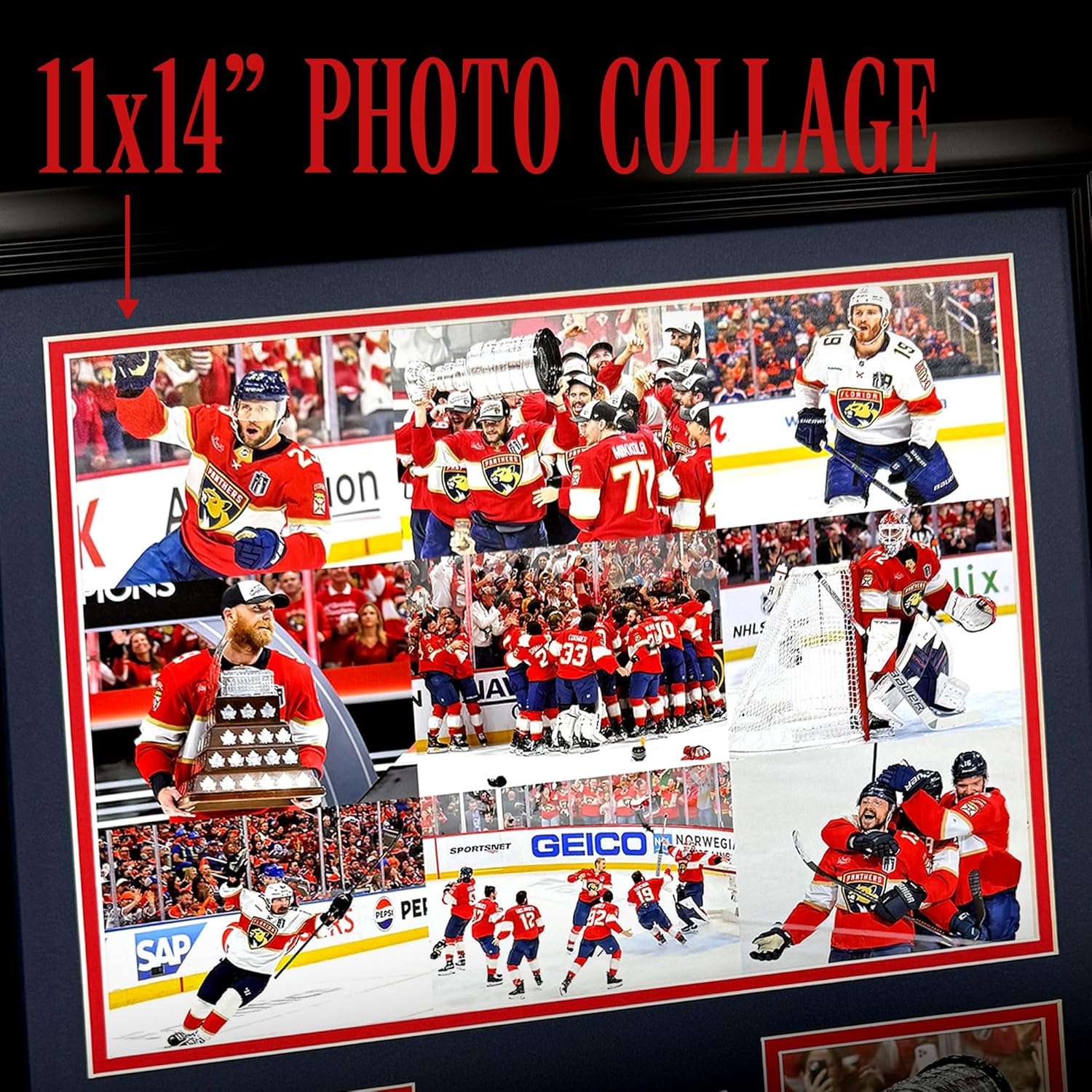 Florida Panthers 2024-2025 Stanley Cup NHL Champions | Collectible Ice Hockey Memorabilia | Framed Picture & Photo Collage Gift, Man Cave Wall Art, Home Decor (Mosaic, 18"x22")