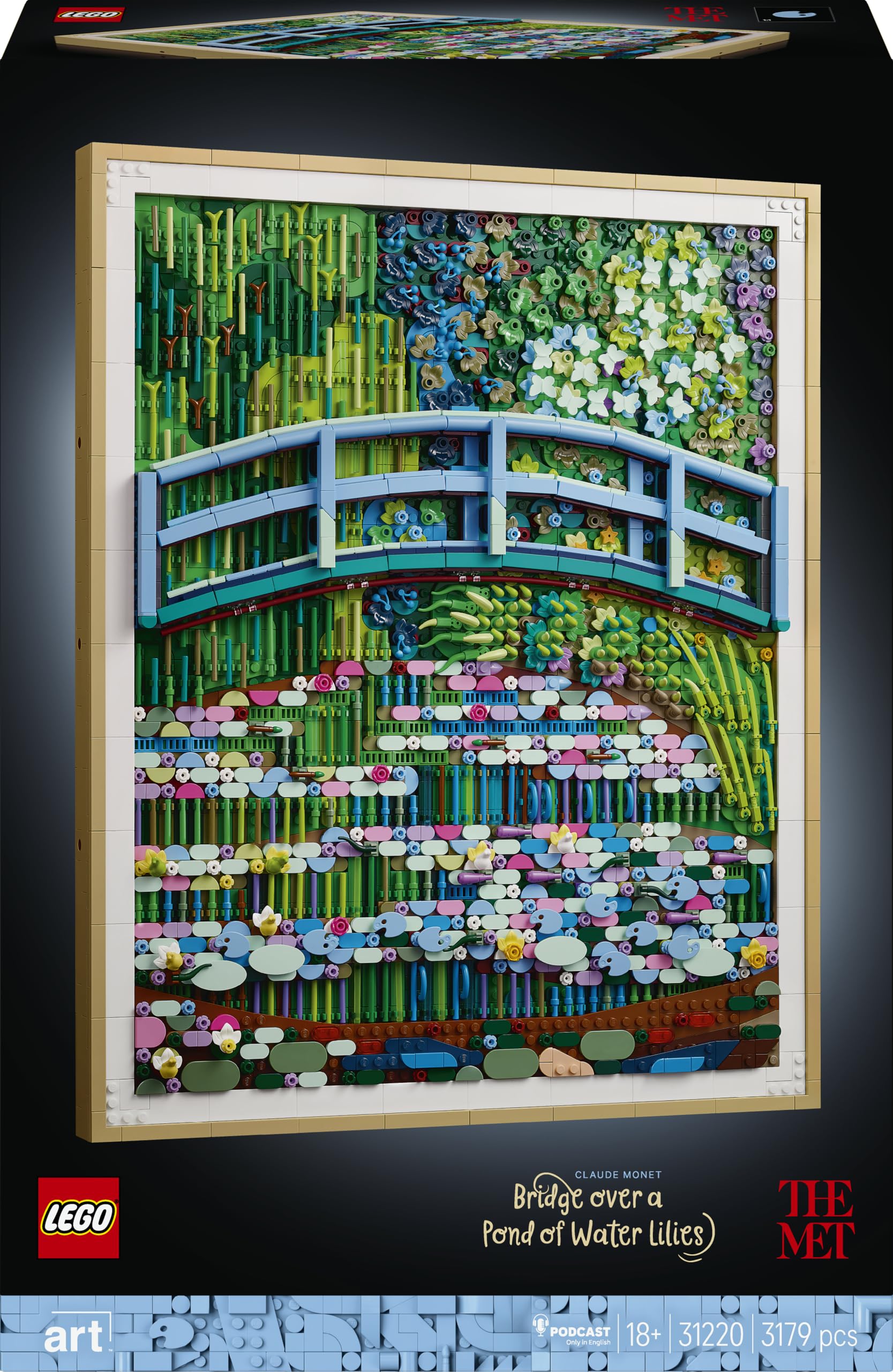 LEGO ART Claude Monet – Bridge over a Pond of Water Lilies 31220 | Set for Adults, Impressionist Display Model Kit, Hanging 3D Wall Art for Home Decor, Gift Idea, 3179 Pieces